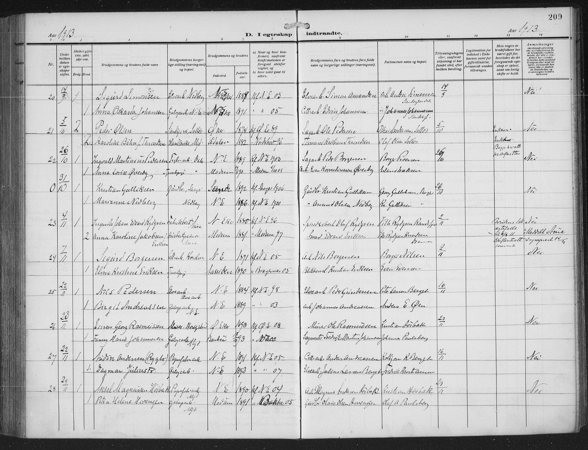 Nedre Eiker kirkebøker, SAKO/A-612/F/Fa/L0007: Parish register (official) no. 7, 1912-1918, p. 209