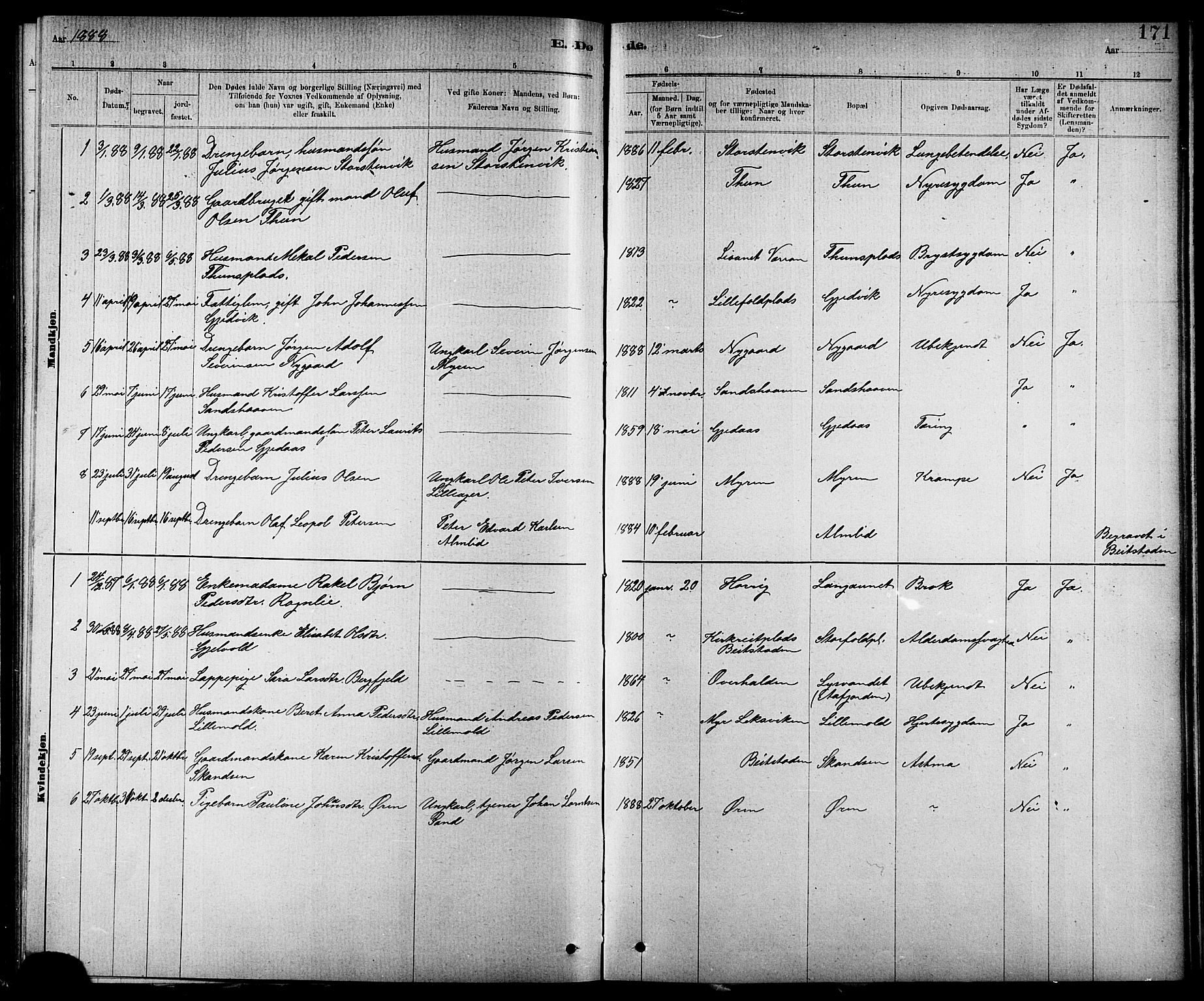 Ministerialprotokoller, klokkerbøker og fødselsregistre - Nord-Trøndelag, SAT/A-1458/744/L0423: Parish register (copy) no. 744C02, 1886-1905, p. 171