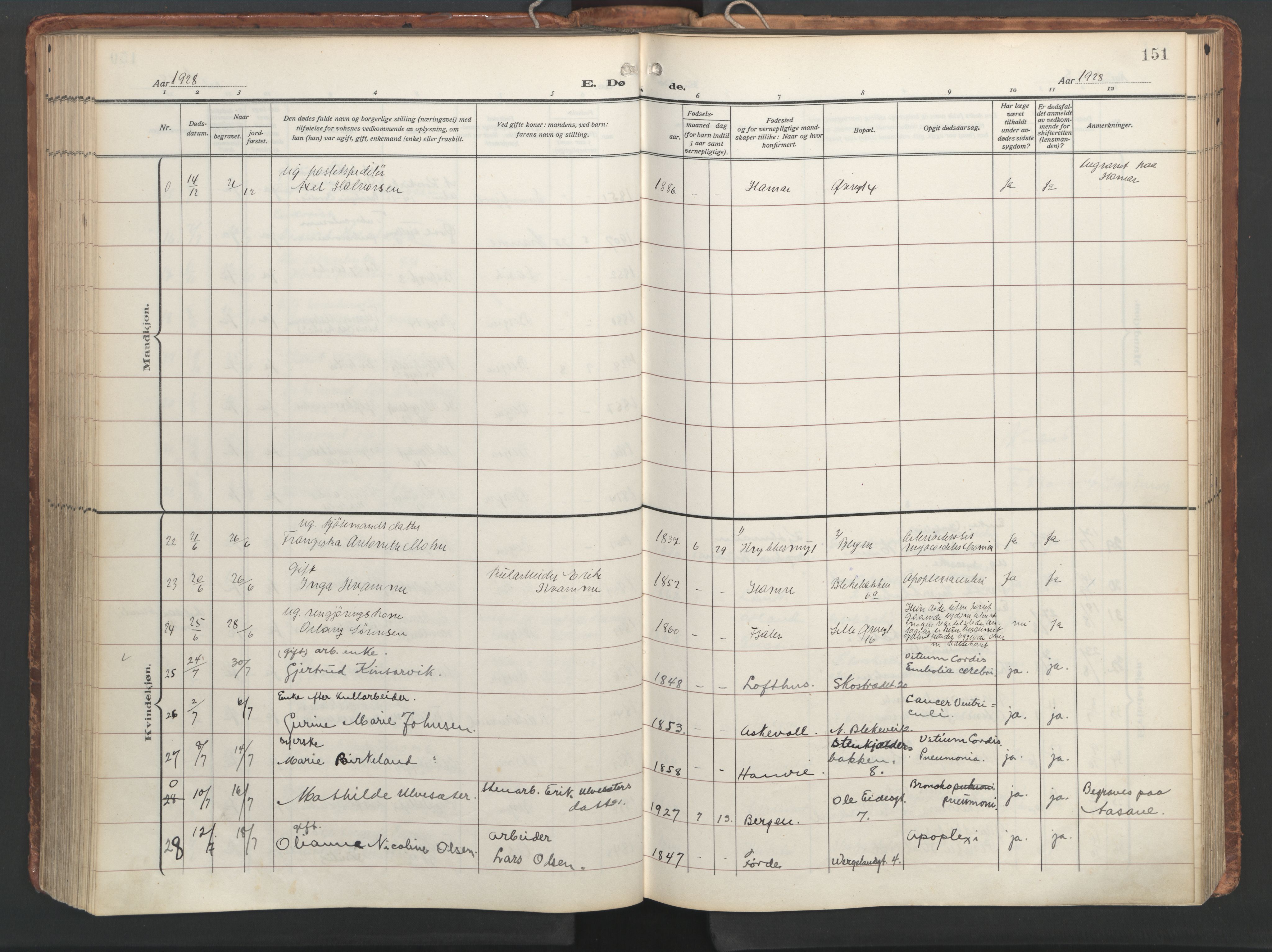 Korskirken sokneprestembete, AV/SAB-A-76101/H/Hab: Parish register (copy) no. E 5, 1910-1956, p. 150b-151a