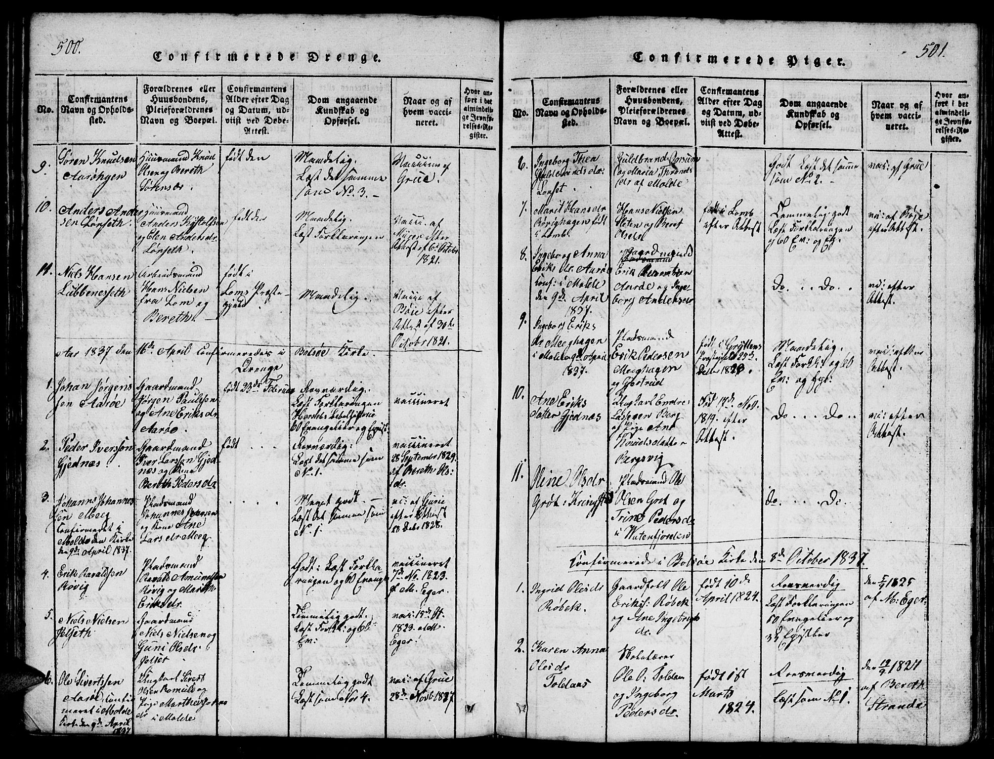 Ministerialprotokoller, klokkerbøker og fødselsregistre - Møre og Romsdal, SAT/A-1454/555/L0665: Parish register (copy) no. 555C01, 1818-1868, p. 500-501