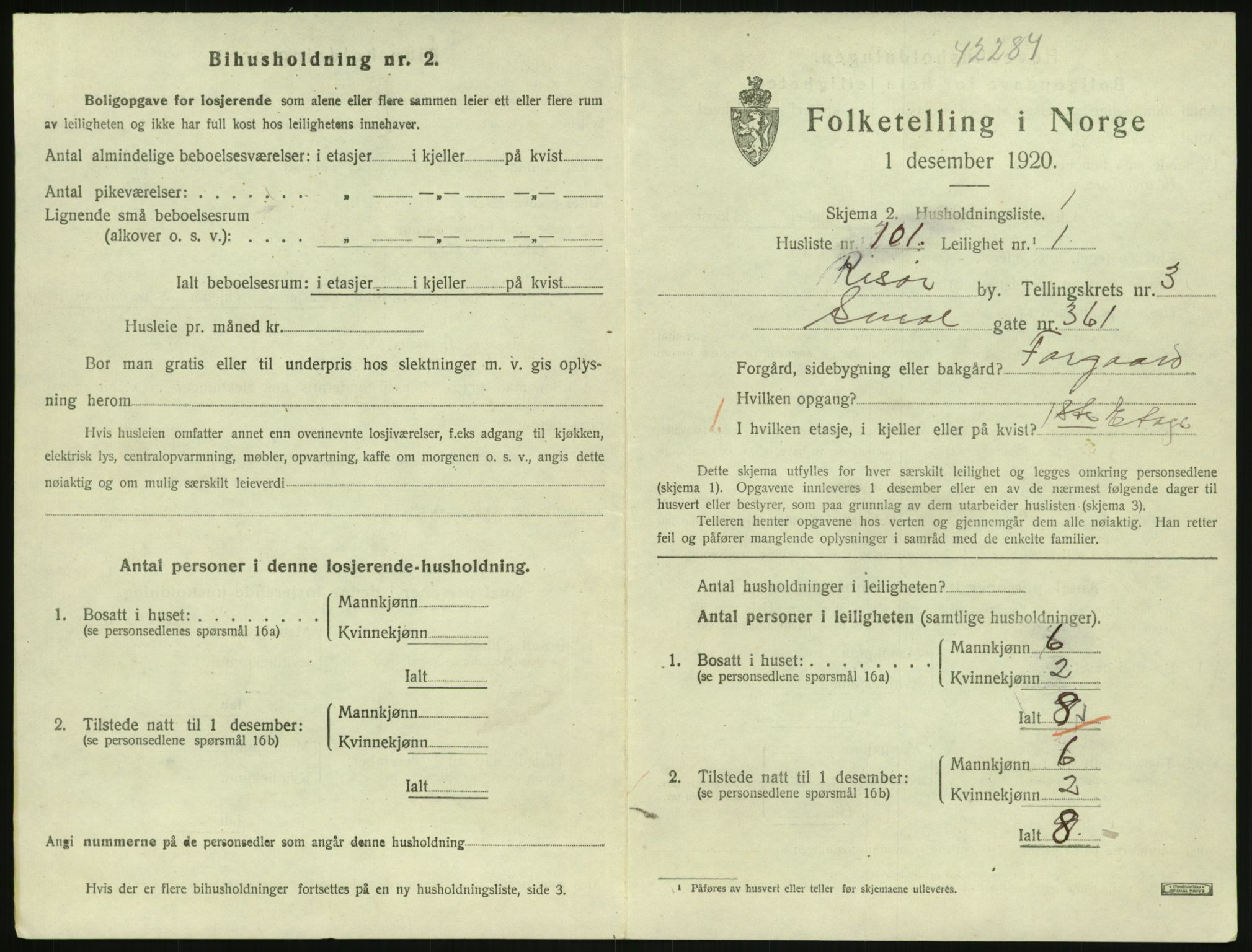 SAK, 1920 census for Risør, 1920, p. 2785