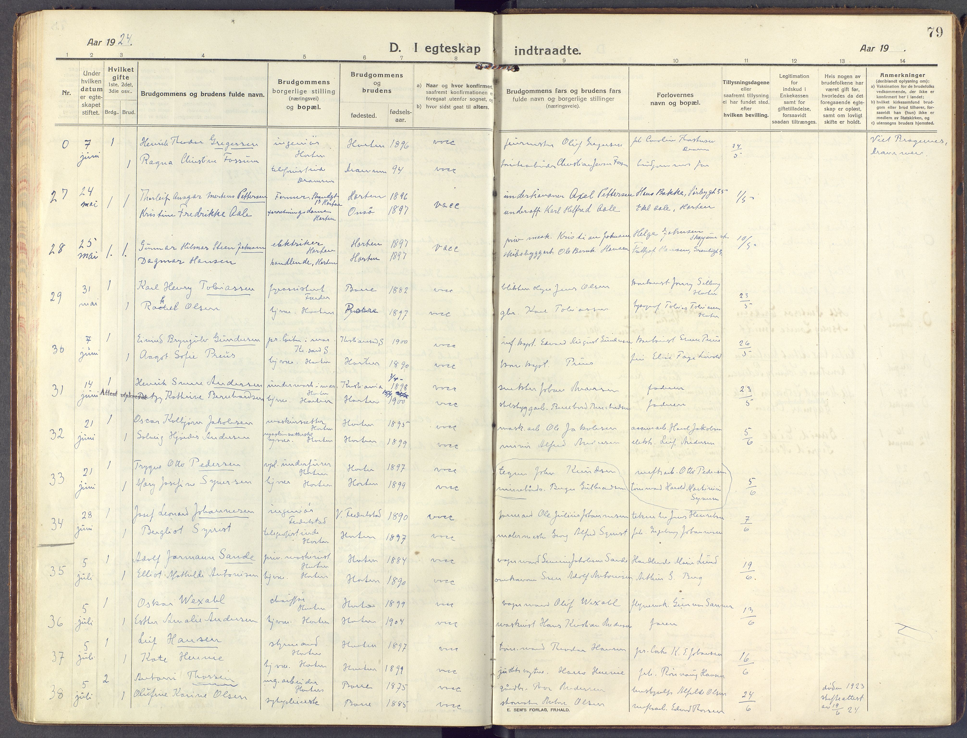 Horten kirkebøker, AV/SAKO-A-348/F/Fa/L0008: Parish register (official) no. 8, 1913-1924, p. 79