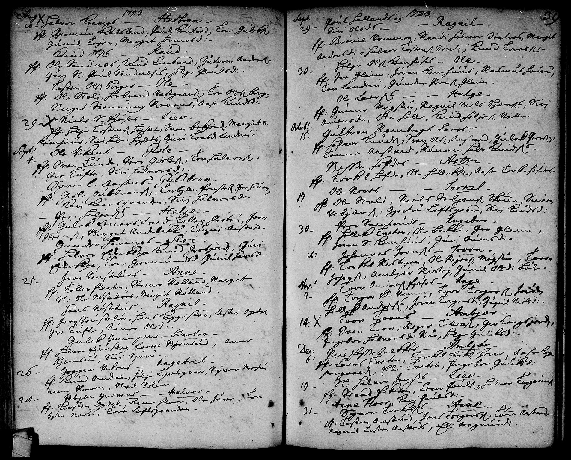 Rollag kirkebøker, AV/SAKO-A-240/F/Fa/L0002: Parish register (official) no. I 2, 1714-1742, p. 39