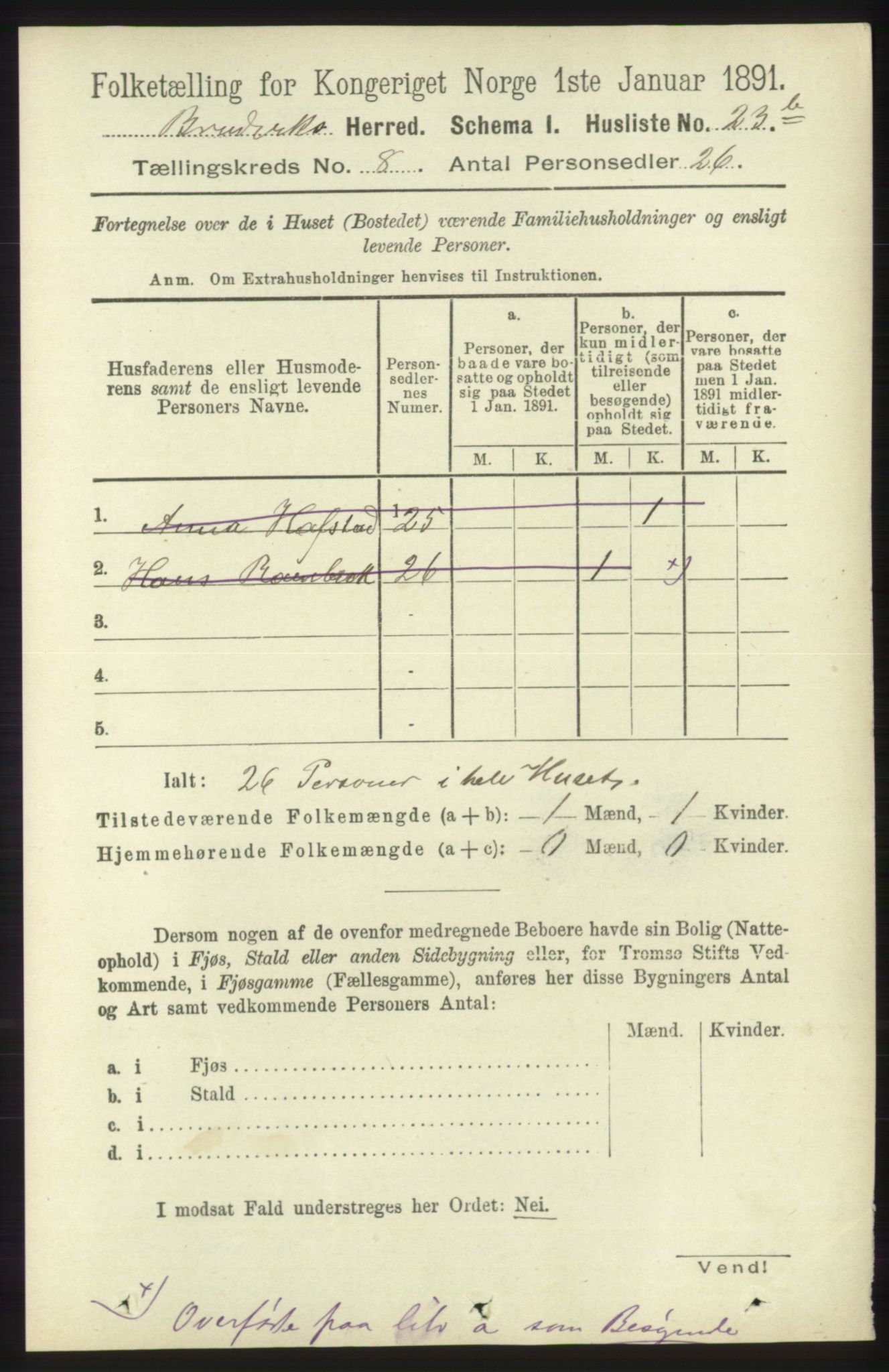 RA, 1891 census for 1251 Bruvik, 1891, p. 2884