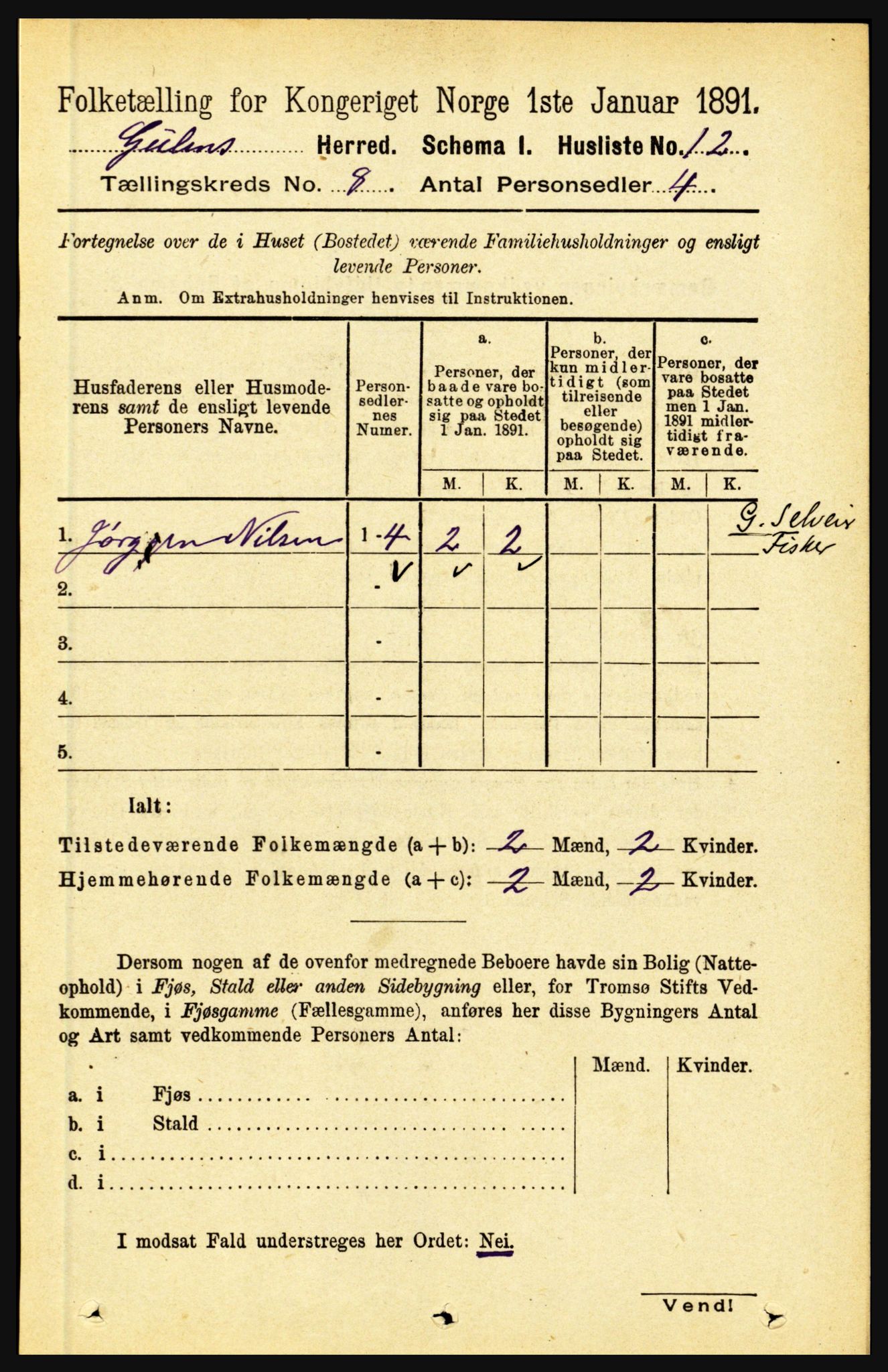RA, 1891 census for 1411 Gulen, 1891, p. 2418