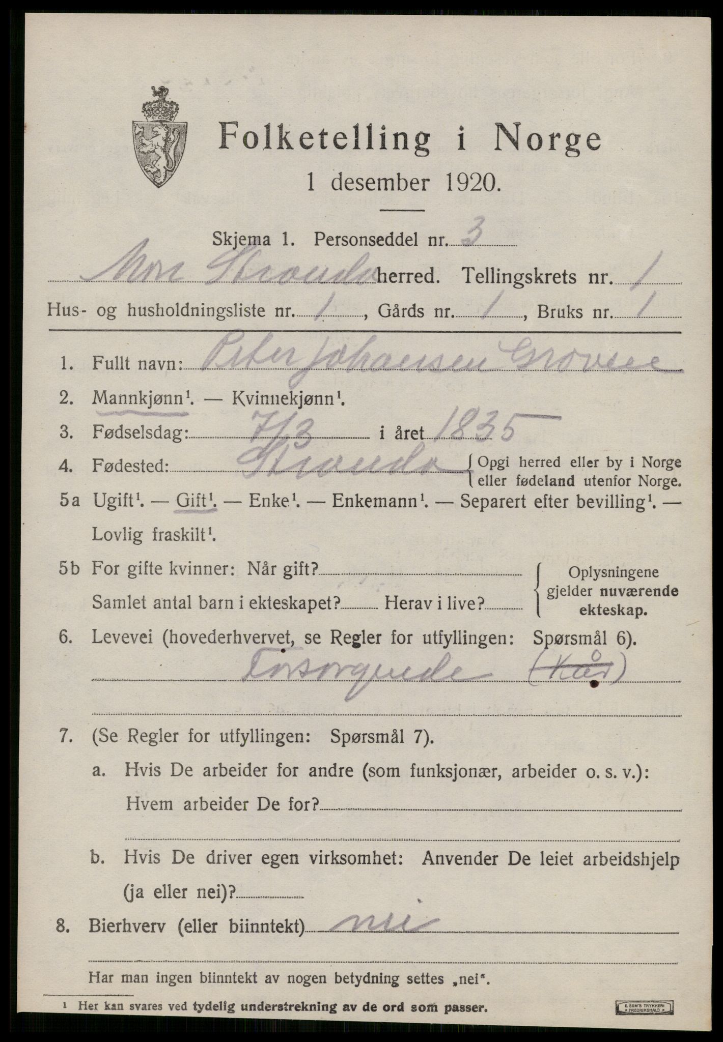 SAT, 1920 census for Stranda, 1920, p. 543