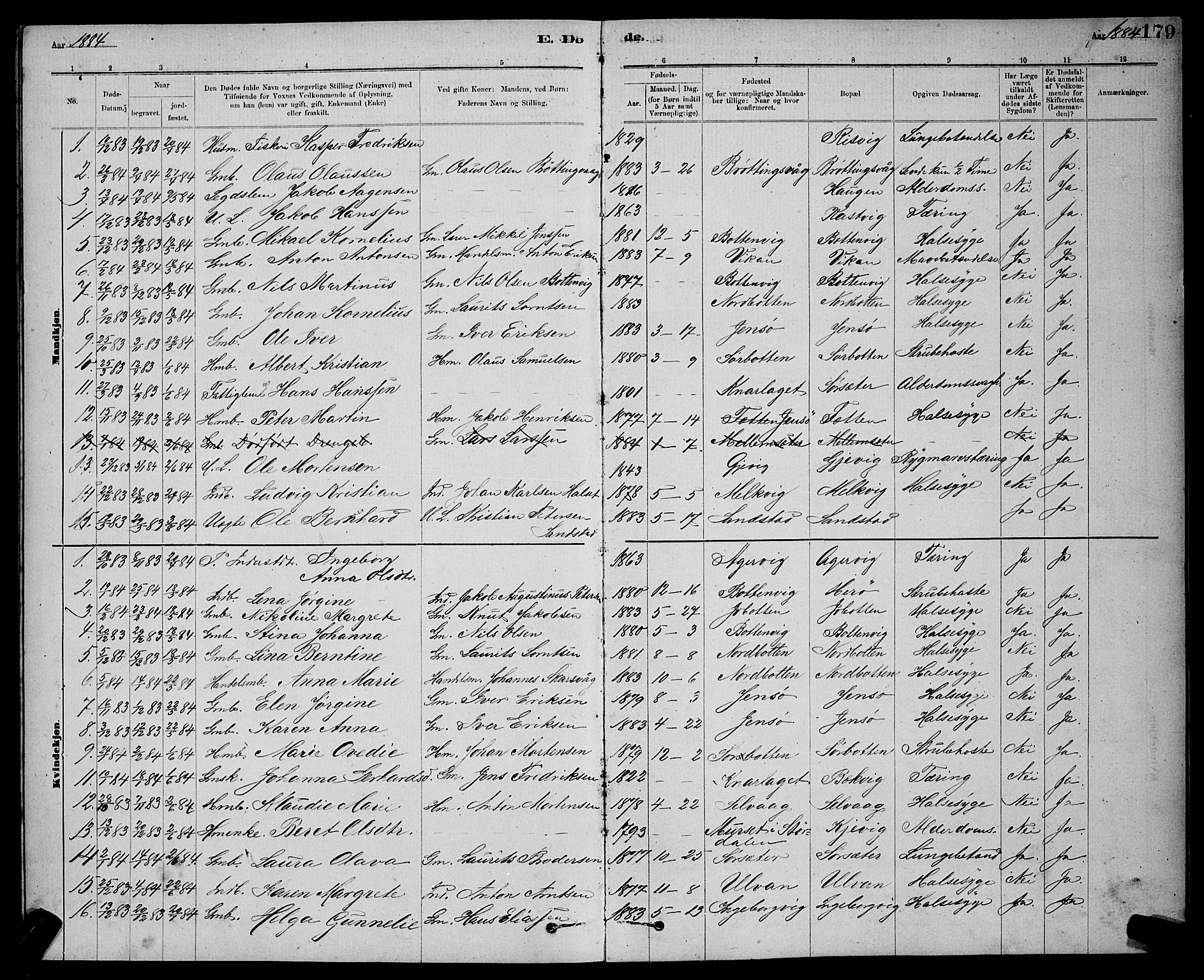 Ministerialprotokoller, klokkerbøker og fødselsregistre - Sør-Trøndelag, SAT/A-1456/637/L0562: Parish register (copy) no. 637C03, 1883-1898, p. 179