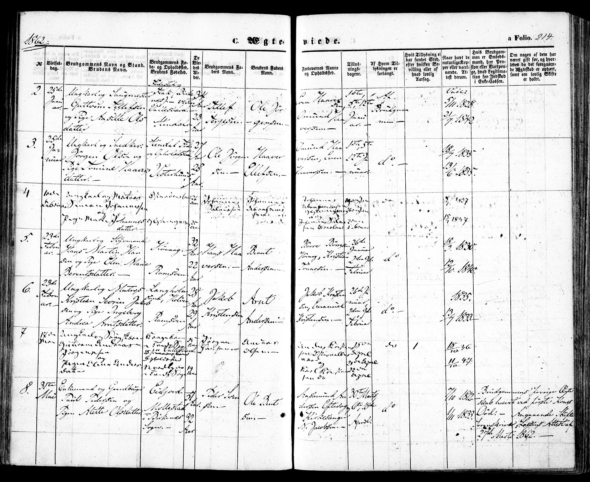 Høvåg sokneprestkontor, AV/SAK-1111-0025/F/Fa/L0004: Parish register (official) no. A 4, 1859-1877, p. 214