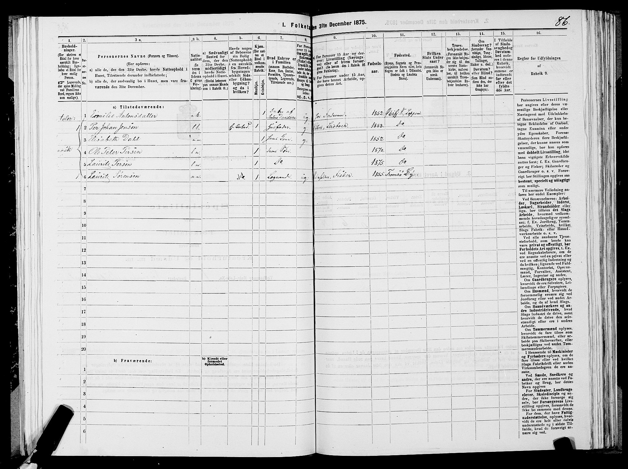 SATØ, 1875 census for 2014P Loppa, 1875, p. 2086