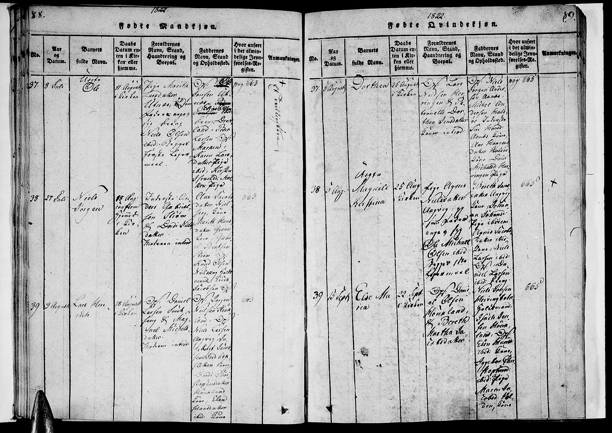 Ministerialprotokoller, klokkerbøker og fødselsregistre - Nordland, SAT/A-1459/820/L0288: Parish register (official) no. 820A09, 1820-1825, p. 88-89