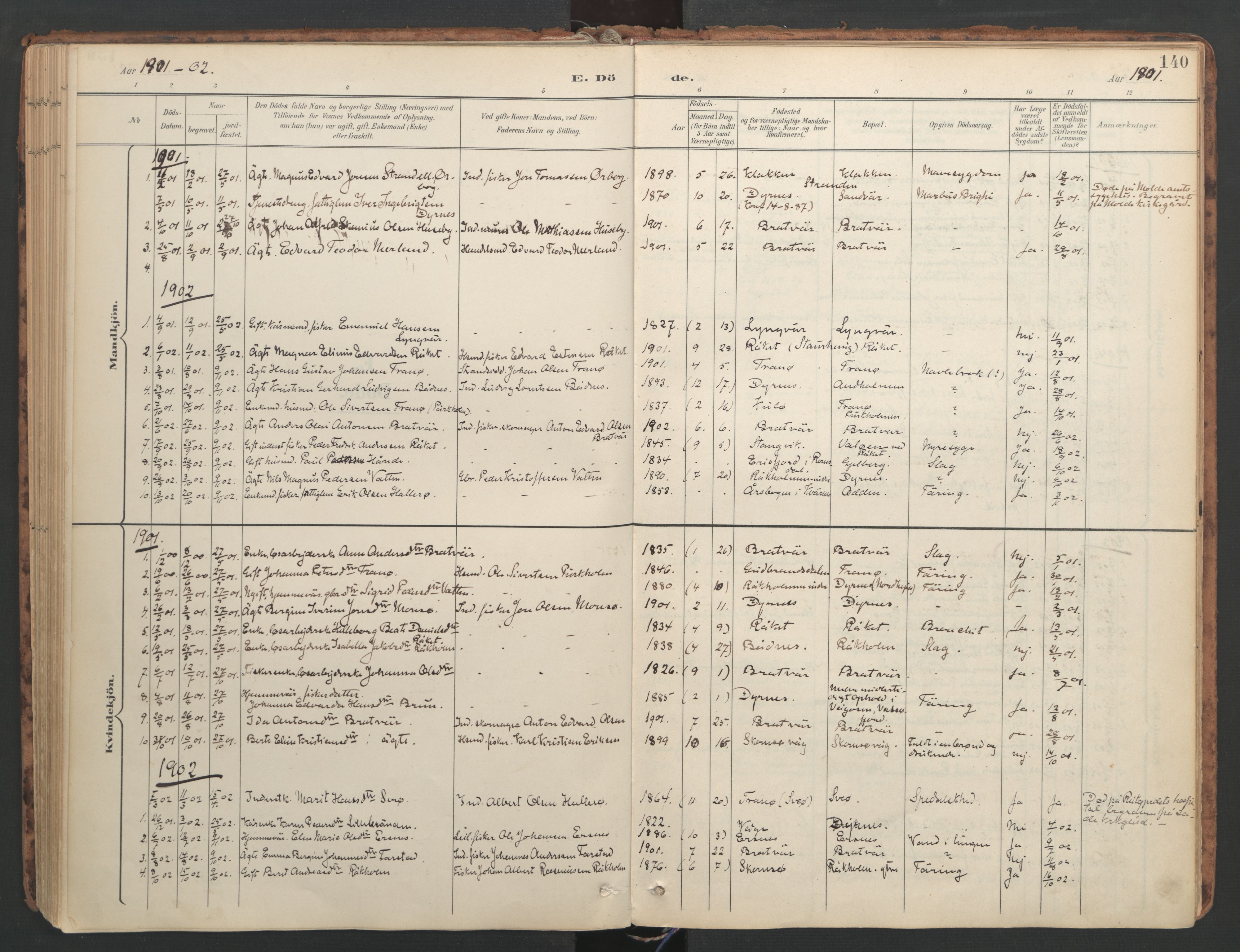 Ministerialprotokoller, klokkerbøker og fødselsregistre - Møre og Romsdal, SAT/A-1454/582/L0948: Parish register (official) no. 582A02, 1901-1922, p. 140