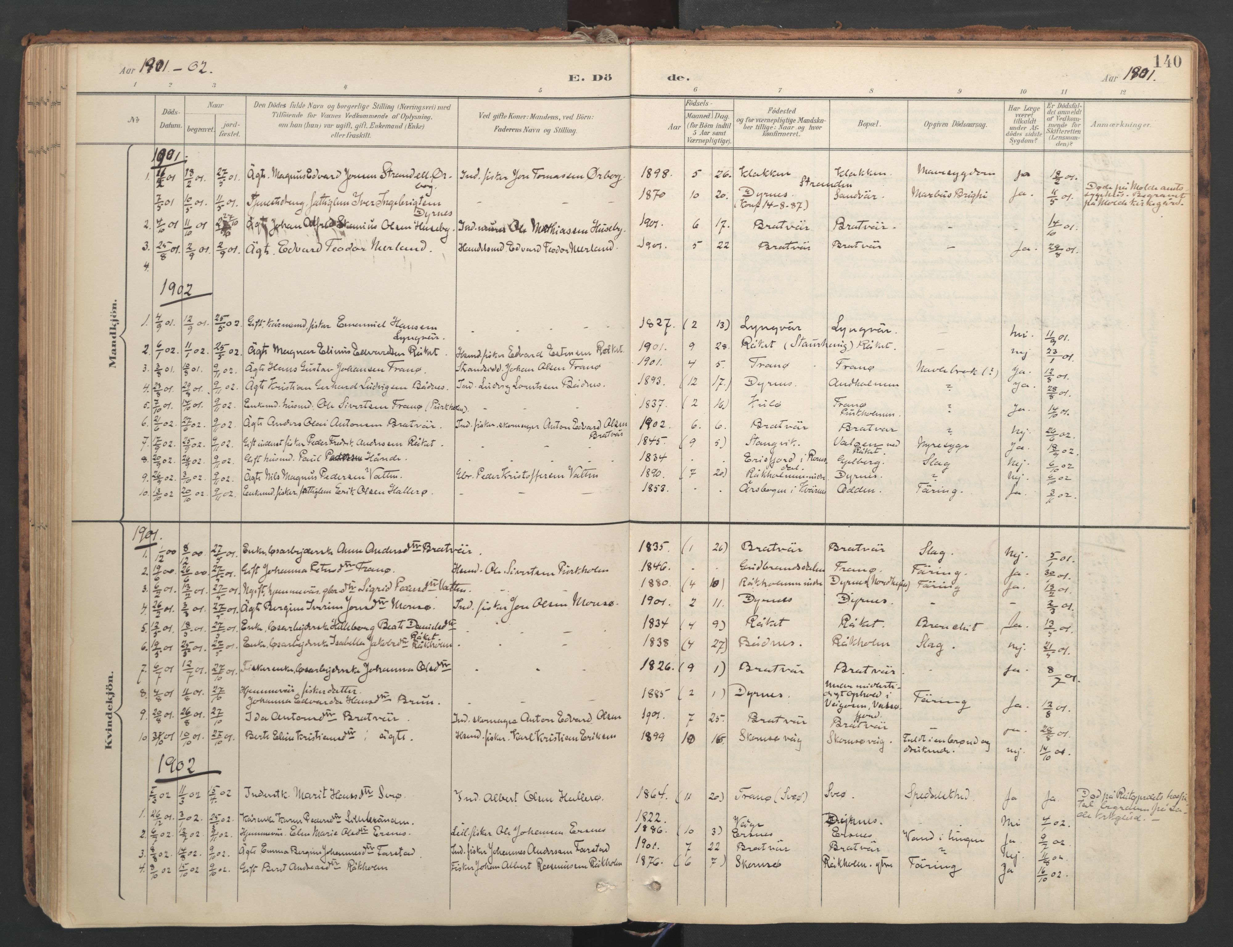 Ministerialprotokoller, klokkerbøker og fødselsregistre - Møre og Romsdal, AV/SAT-A-1454/582/L0948: Parish register (official) no. 582A02, 1901-1922, p. 140