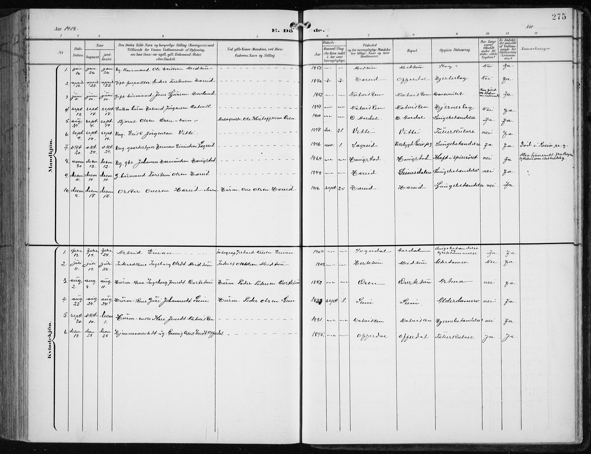 Årdal sokneprestembete, SAB/A-81701: Parish register (copy) no. A 2, 1899-1939, p. 275