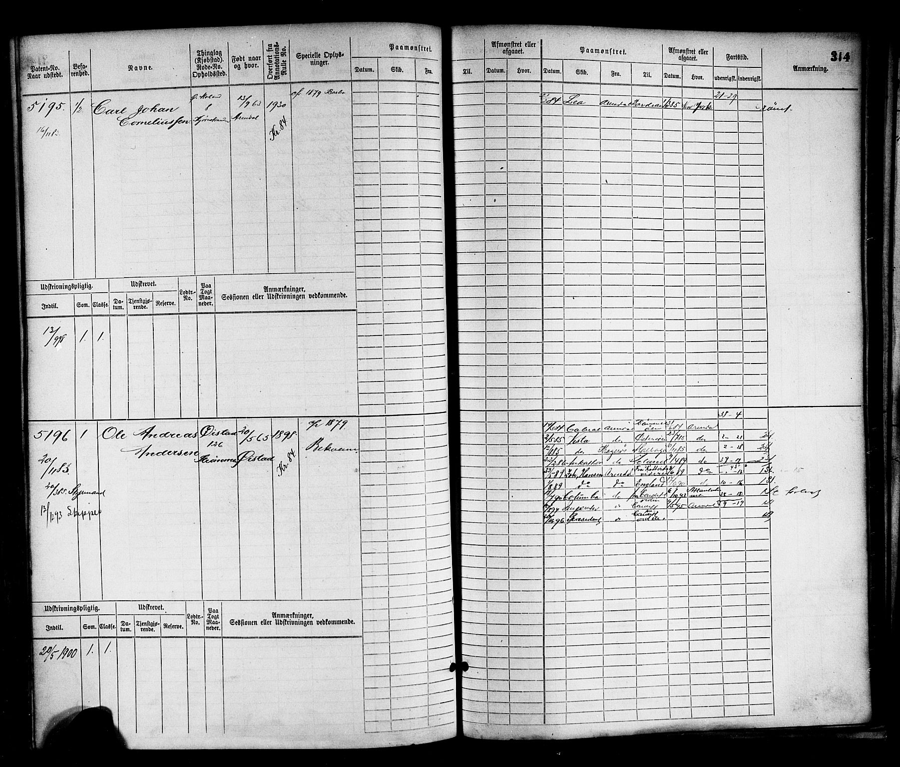 Arendal mønstringskrets, SAK/2031-0012/F/Fb/L0016: Hovedrulle nr 4569-5322, S-14, 1879-1900, p. 324