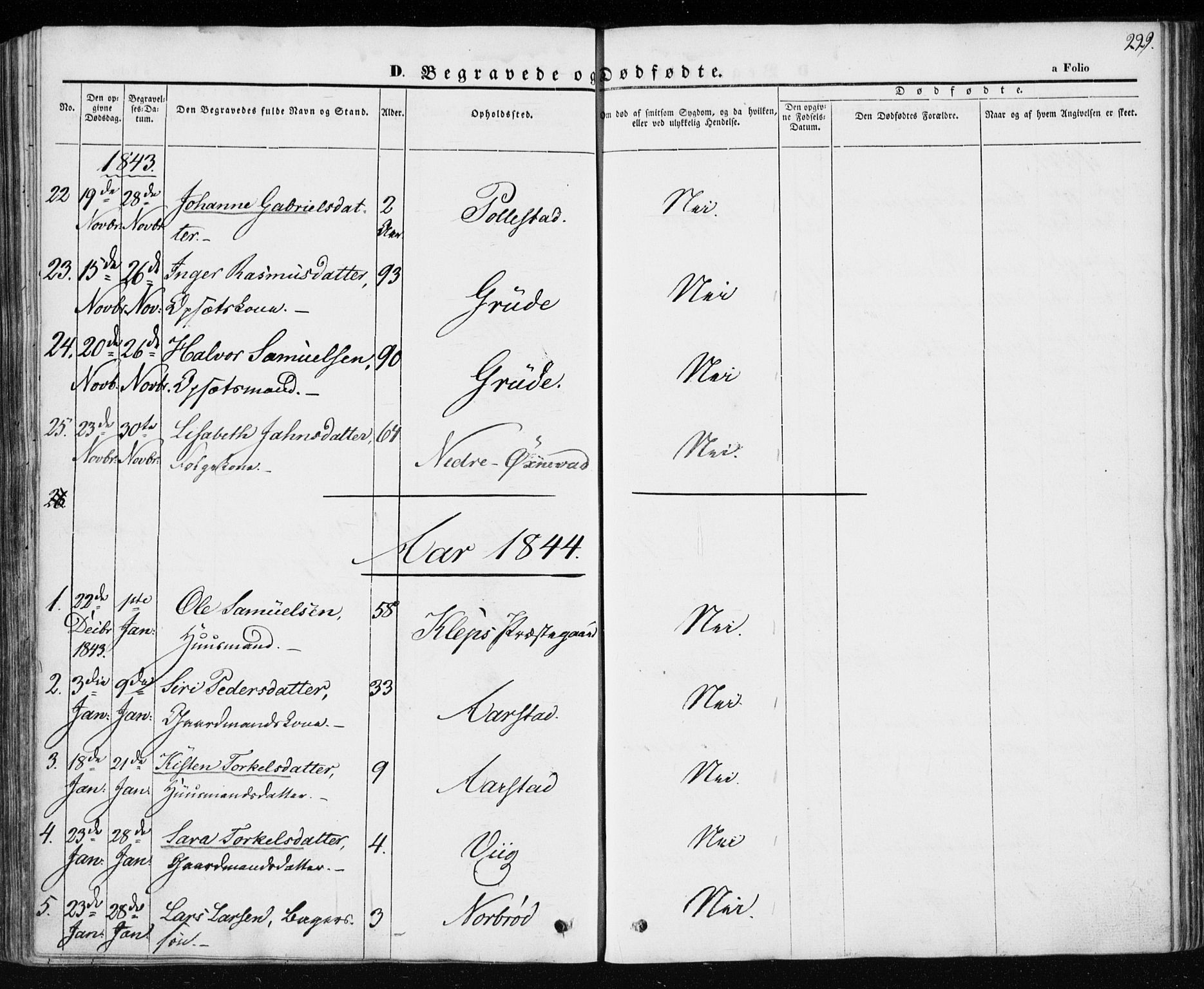 Klepp sokneprestkontor, SAST/A-101803/001/3/30BA/L0004: Parish register (official) no. A 4, 1842-1852, p. 229