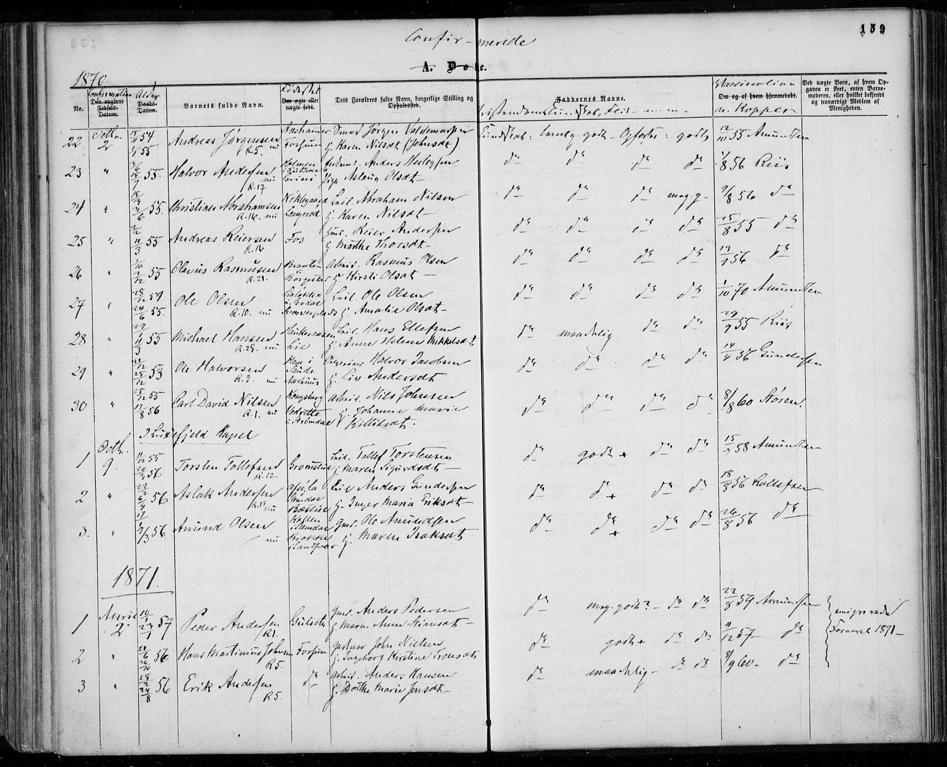 Gjerpen kirkebøker, SAKO/A-265/F/Fa/L0008a: Parish register (official) no. I 8A, 1857-1871, p. 159