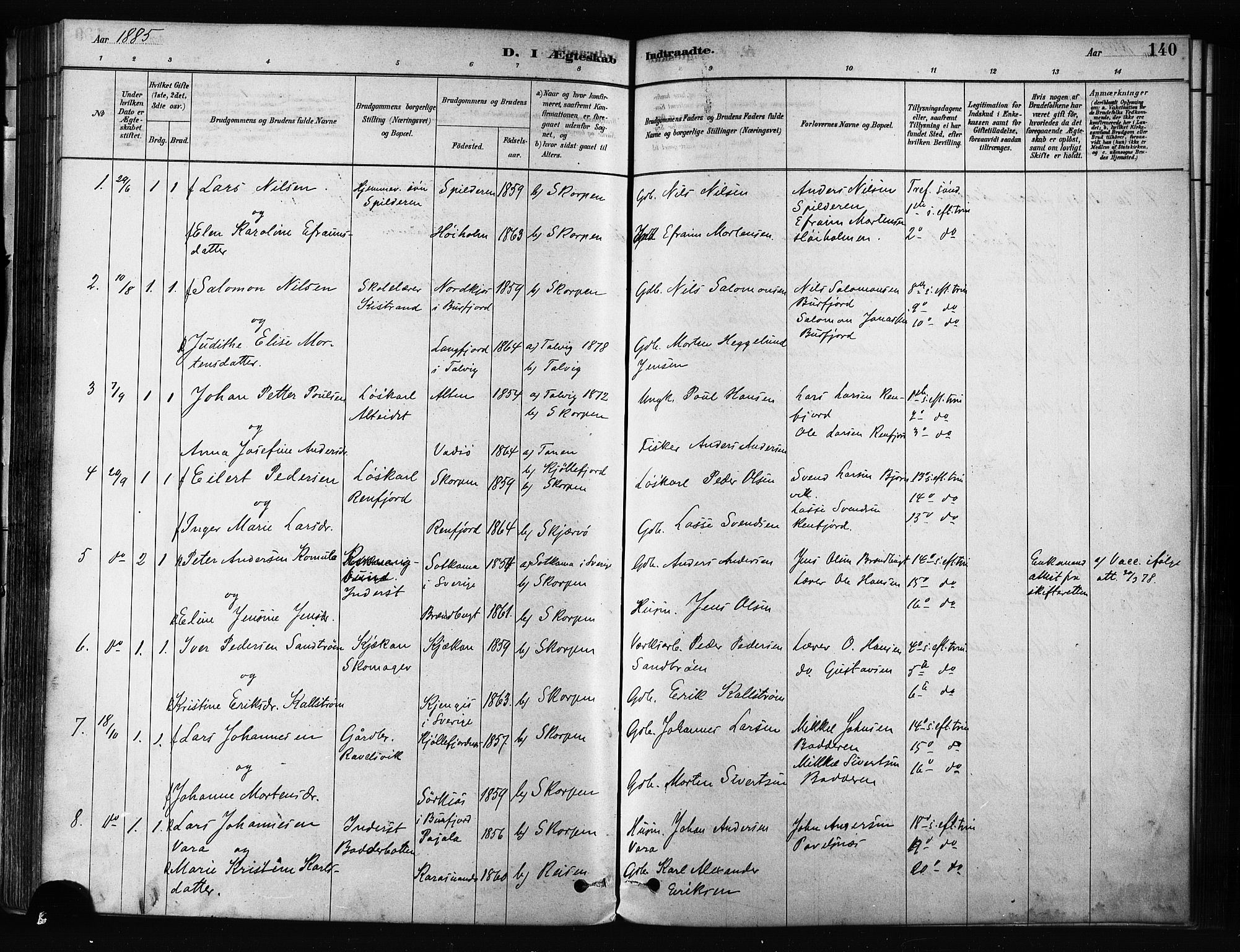 Skjervøy sokneprestkontor, SATØ/S-1300/H/Ha/Haa/L0012kirke: Parish register (official) no. 12, 1878-1891, p. 140
