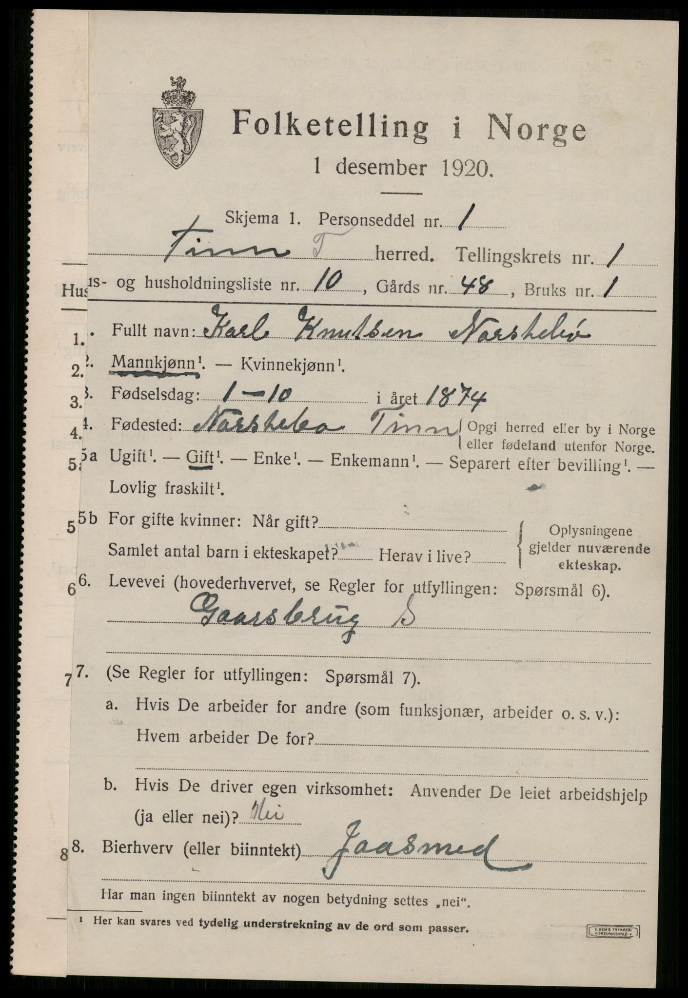 SAKO, 1920 census for Tinn, 1920, p. 2796