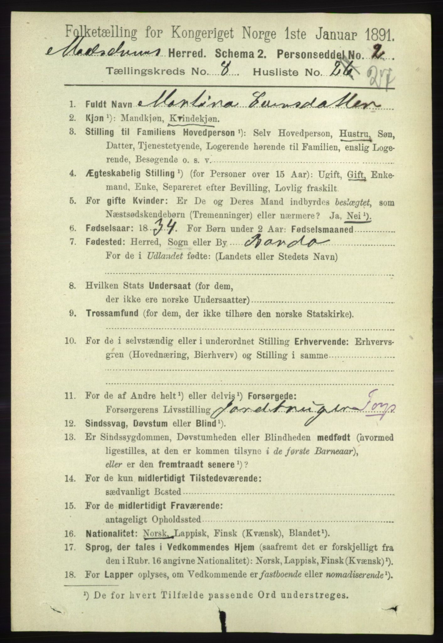 RA, 1891 census for 1924 Målselv, 1891, p. 2706