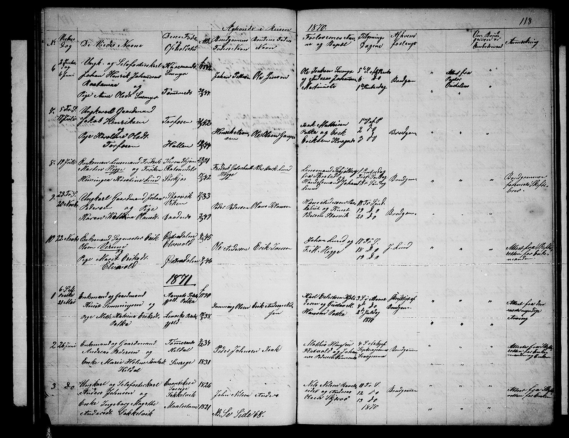 Skjervøy sokneprestkontor, SATØ/S-1300/H/Ha/Hab/L0019klokker: Parish register (copy) no. 19, 1863-1877, p. 118