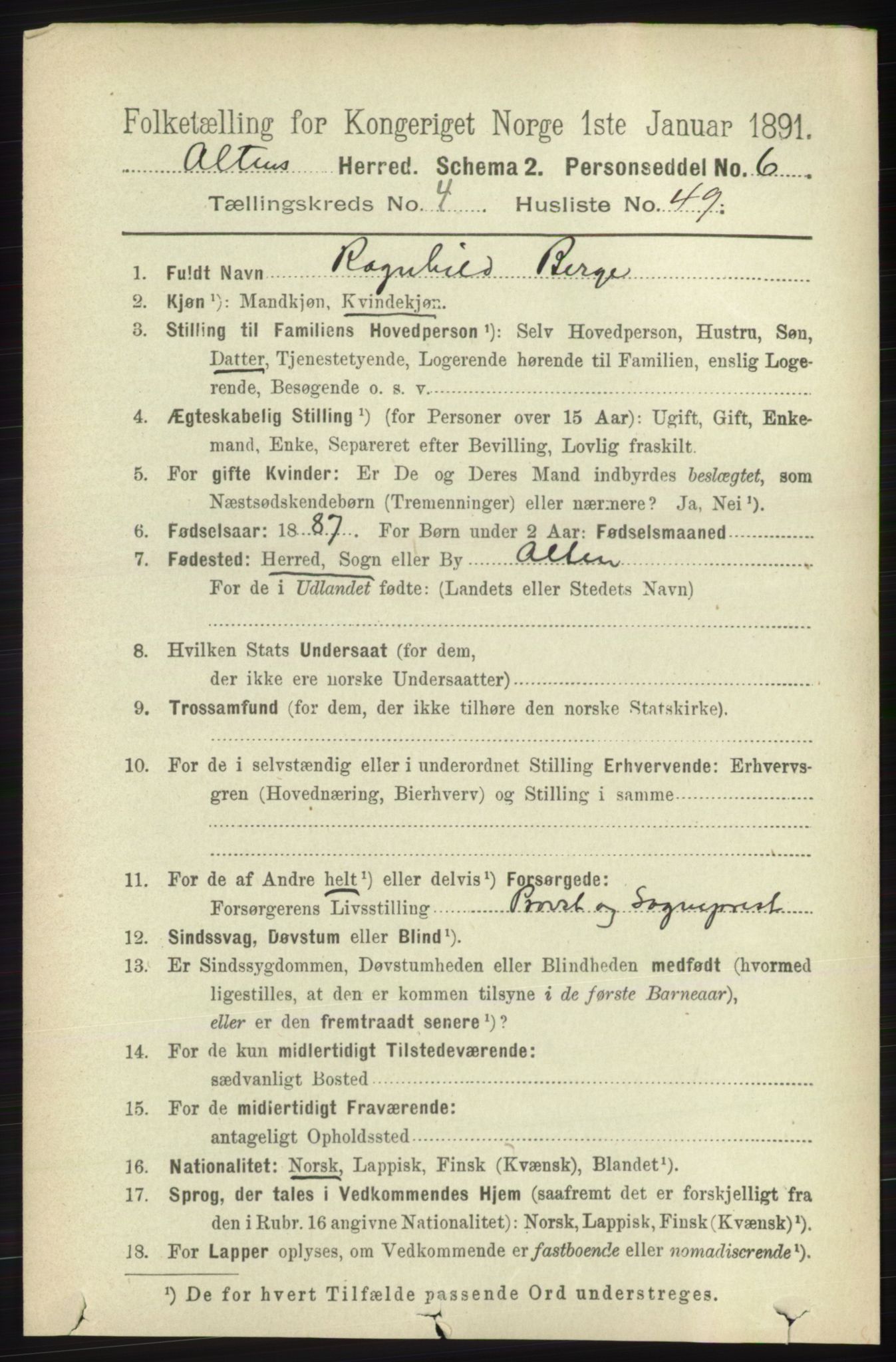 RA, 1891 census for 2012 Alta, 1891, p. 1614
