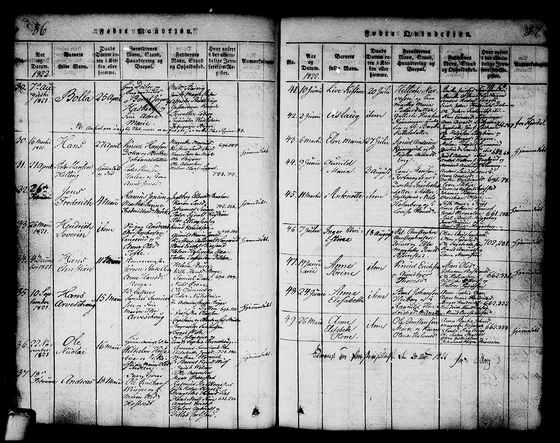 Kongsberg kirkebøker, SAKO/A-22/G/Ga/L0001: Parish register (copy) no. 1, 1816-1839, p. 86-87
