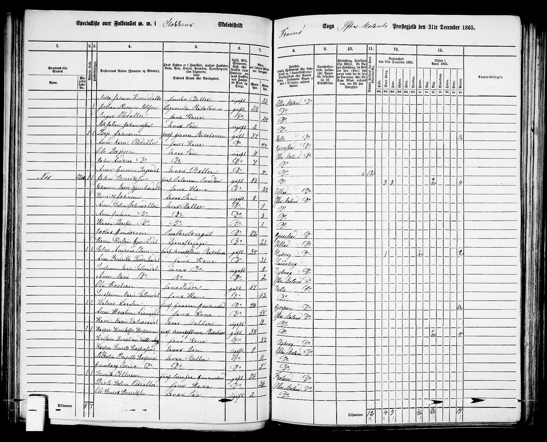 RA, 1865 census for Austre Moland, 1865, p. 137