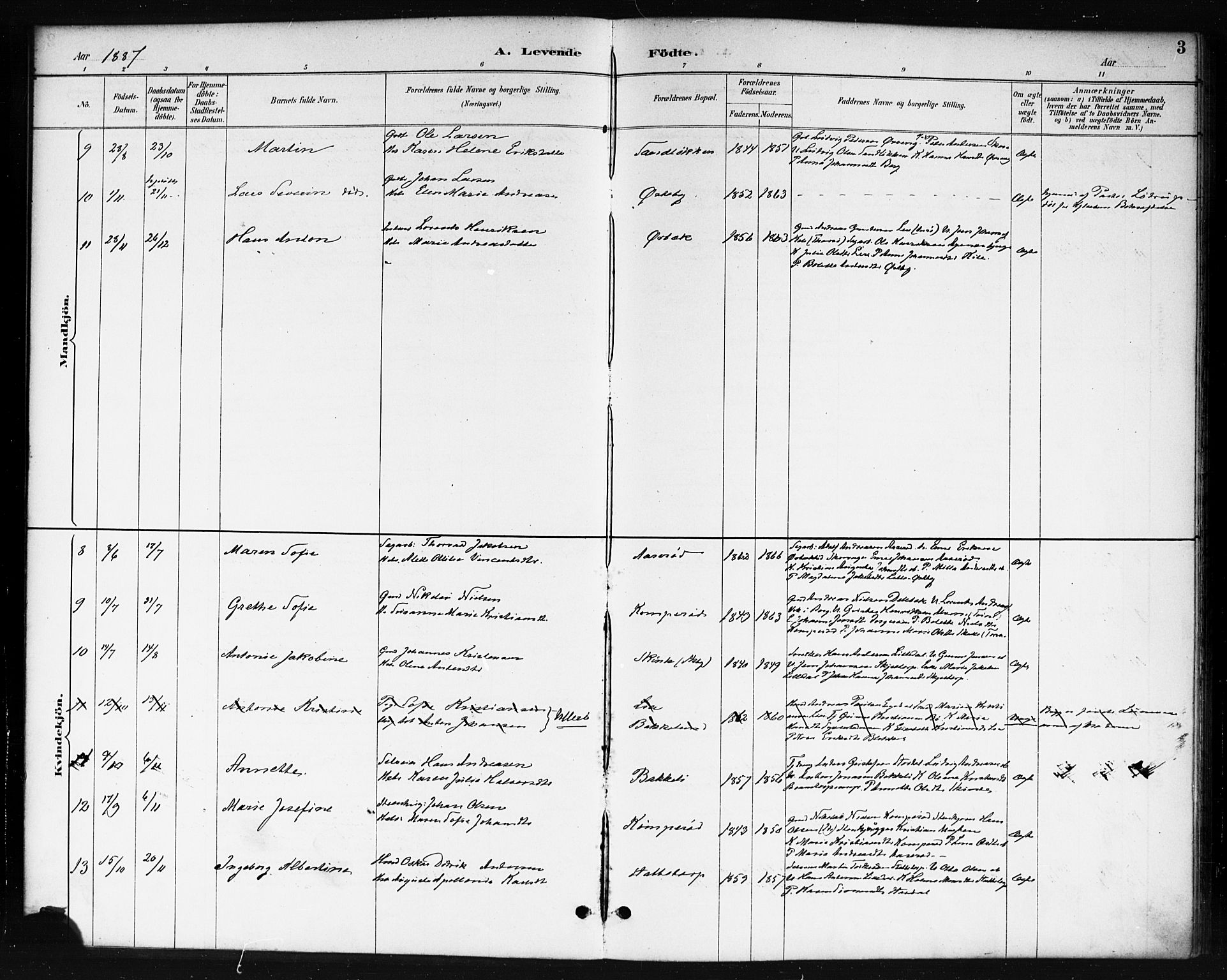 Skjeberg prestekontor Kirkebøker, SAO/A-10923/F/Fb/L0001: Parish register (official) no. II 1, 1886-1894, p. 3