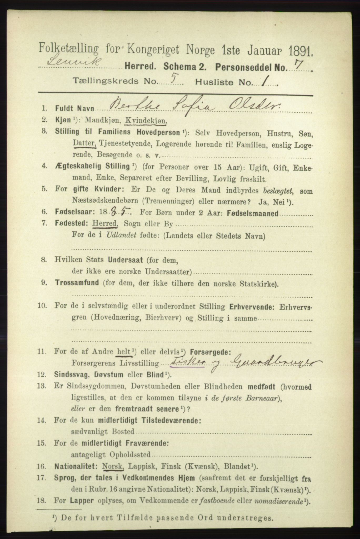 RA, 1891 census for 1931 Lenvik, 1891, p. 2555