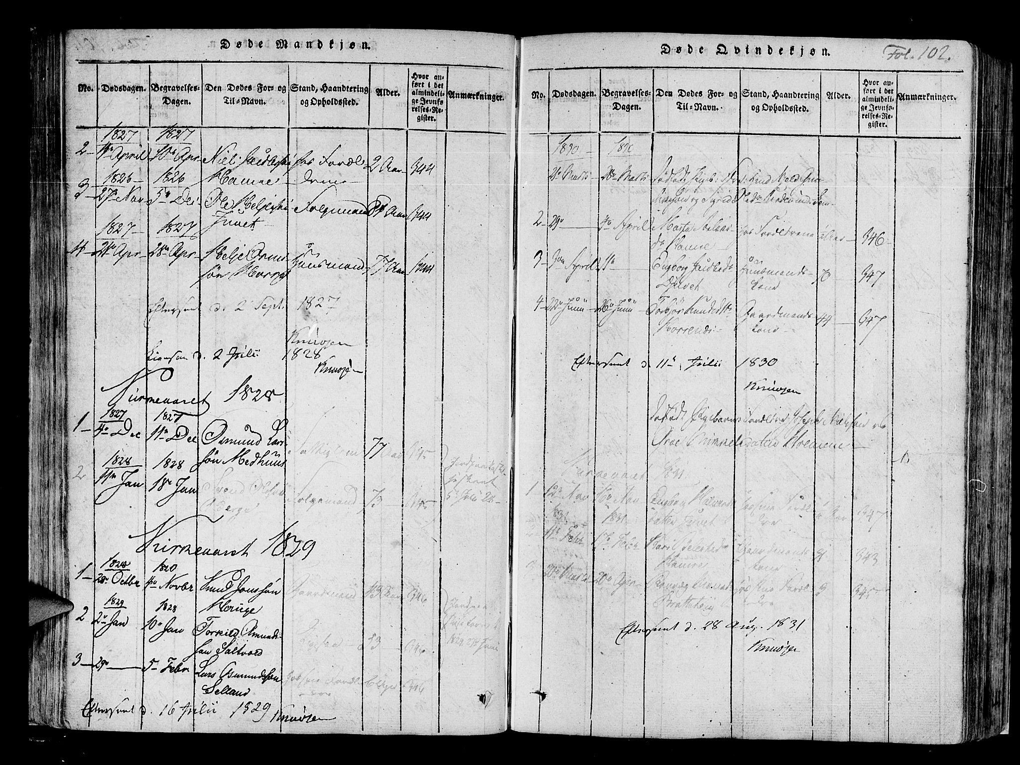 Røldal sokneprestembete, SAB/A-100247: Parish register (official) no. A 2, 1817-1856, p. 102