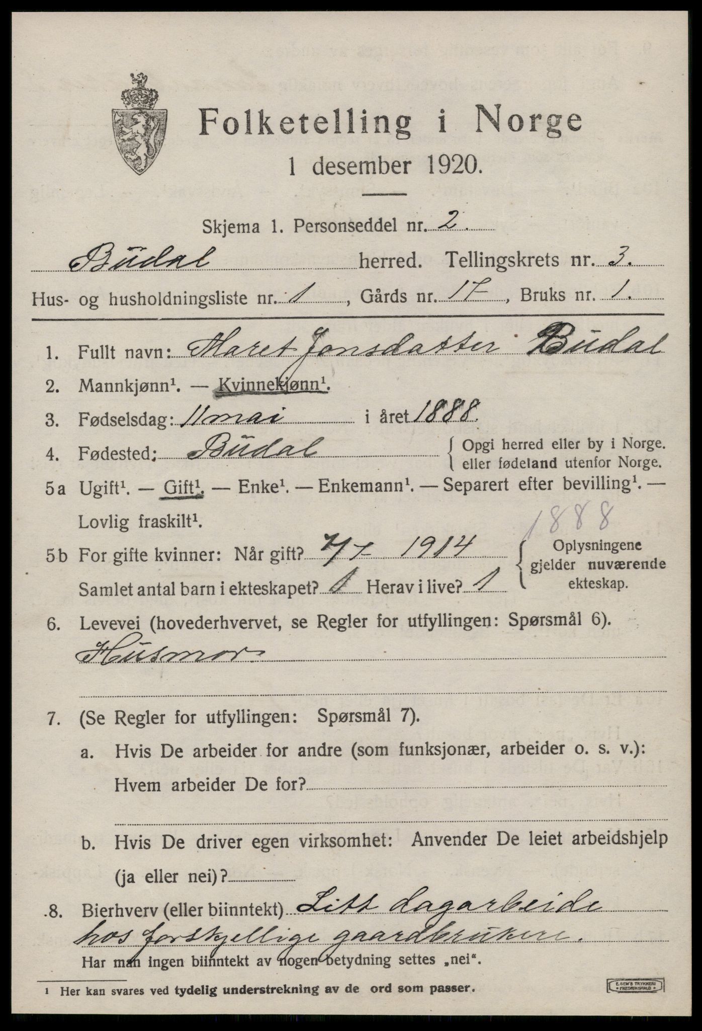 SAT, 1920 census for Budal, 1920, p. 756