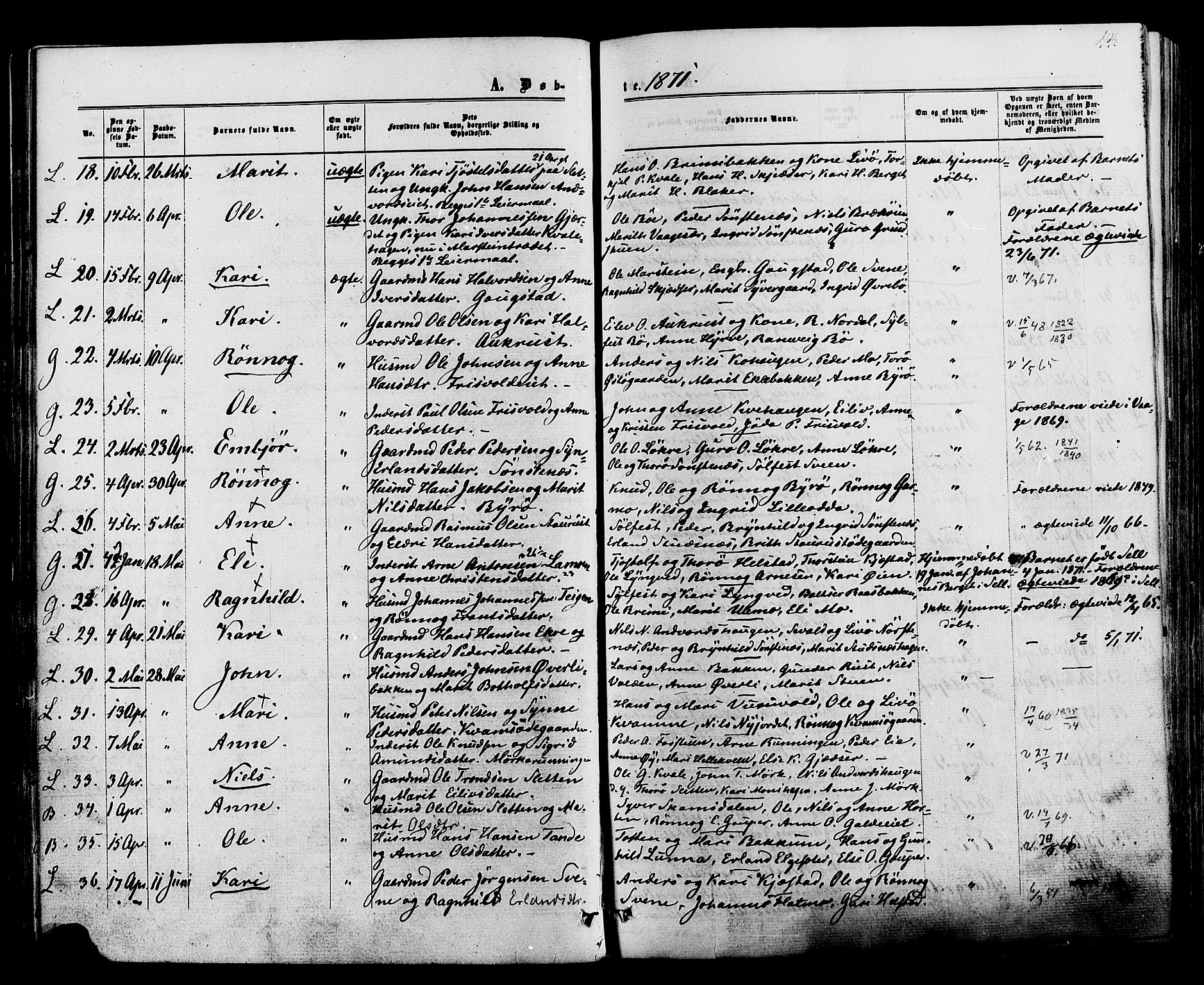 Lom prestekontor, SAH/PREST-070/K/L0007: Parish register (official) no. 7, 1863-1884, p. 44