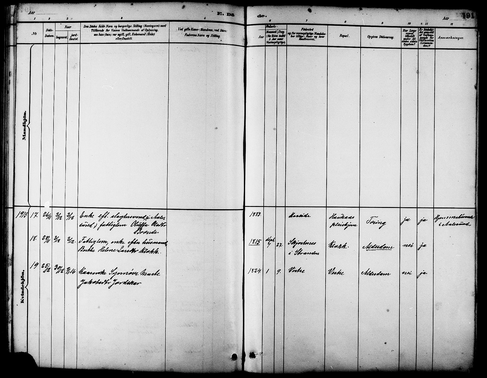 Ministerialprotokoller, klokkerbøker og fødselsregistre - Møre og Romsdal, AV/SAT-A-1454/522/L0327: Parish register (copy) no. 522C06, 1890-1915, p. 191