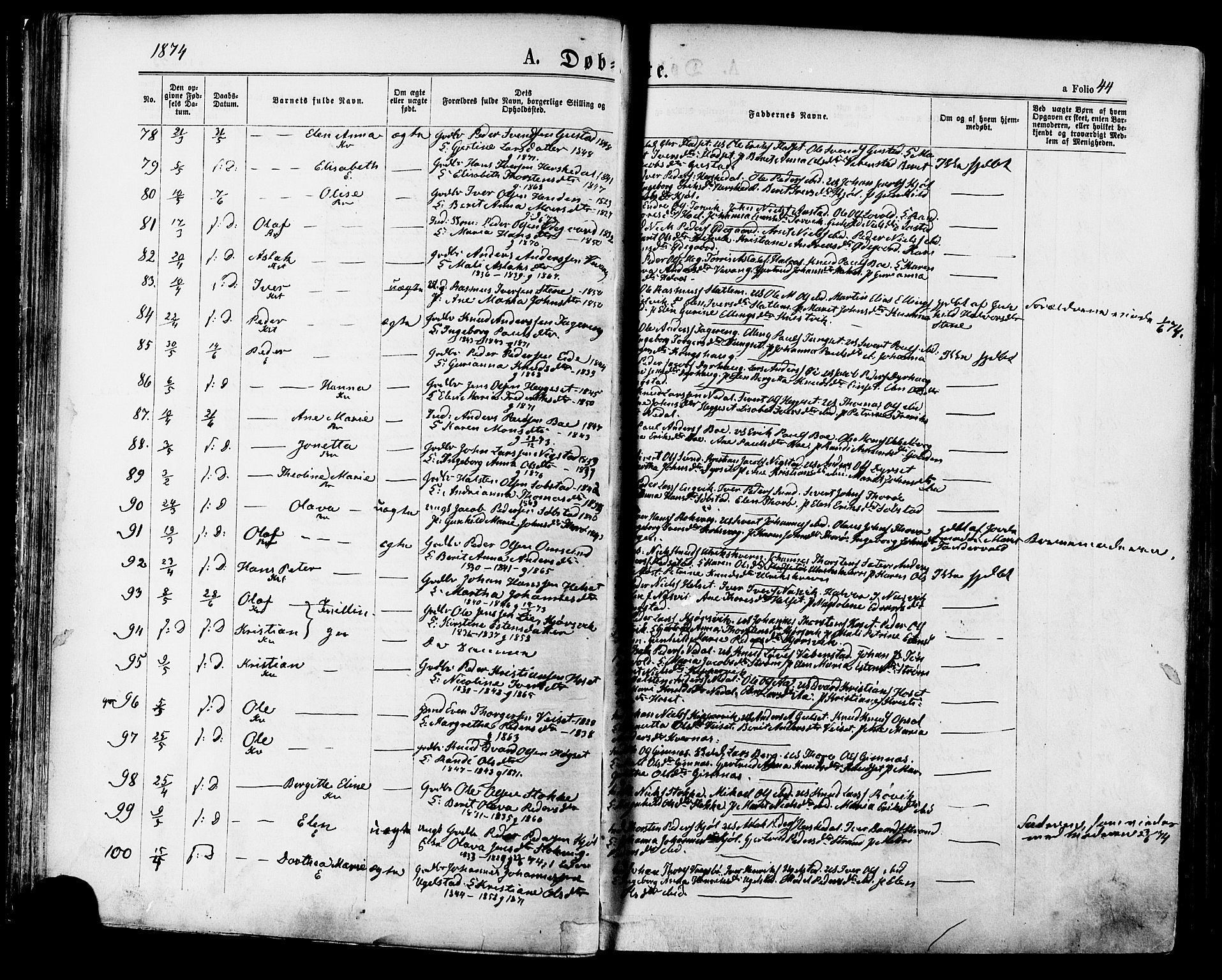 Ministerialprotokoller, klokkerbøker og fødselsregistre - Møre og Romsdal, AV/SAT-A-1454/568/L0805: Parish register (official) no. 568A12 /1, 1869-1884, p. 44