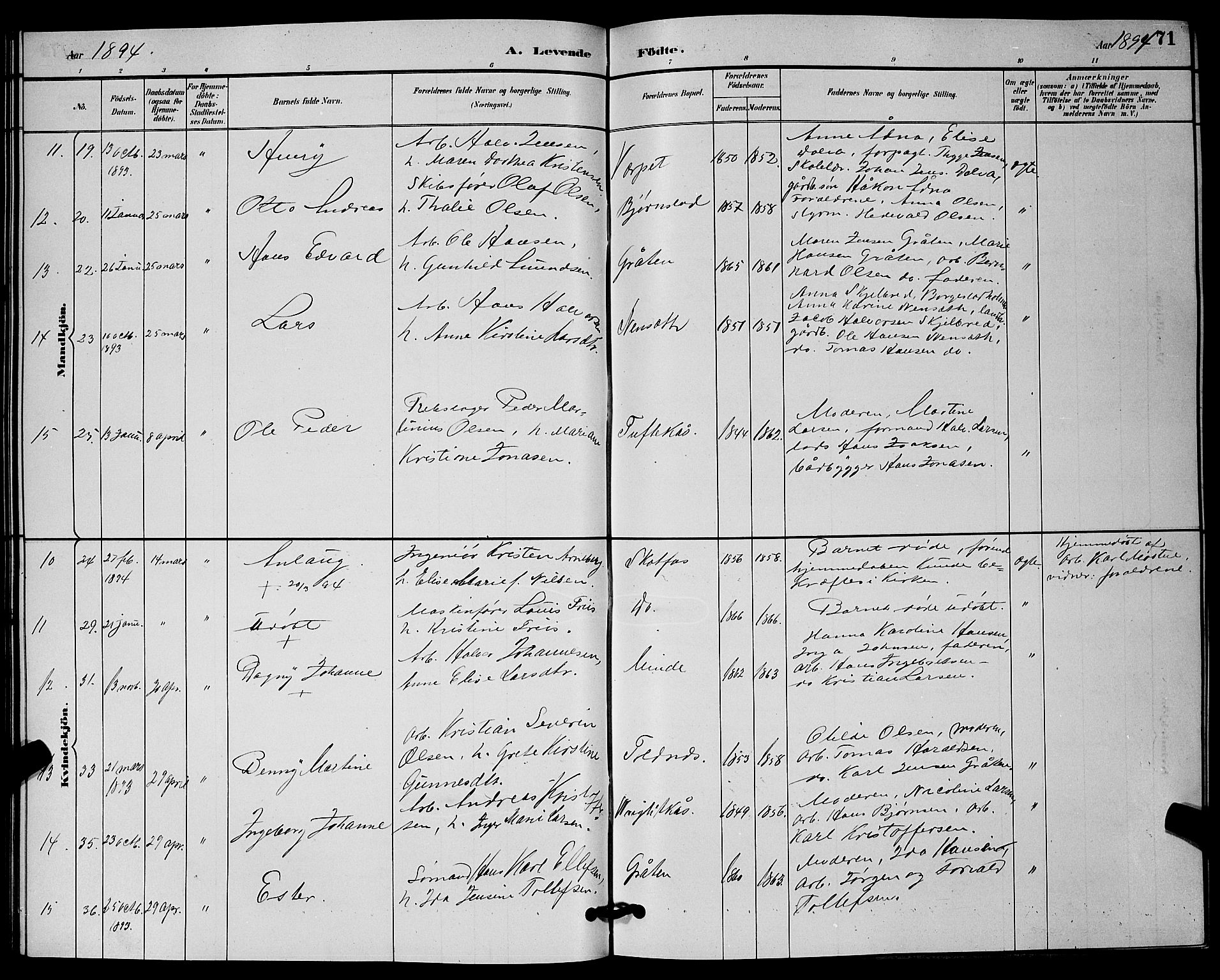 Solum kirkebøker, SAKO/A-306/G/Ga/L0007: Parish register (copy) no. I 7, 1884-1898, p. 71