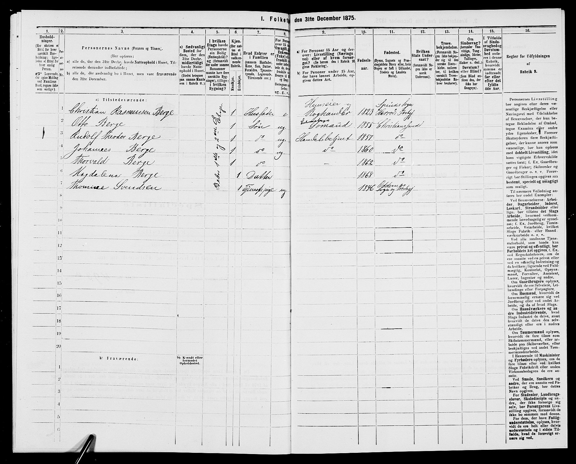 SAK, 1875 census for 1001P Kristiansand, 1875, p. 1943