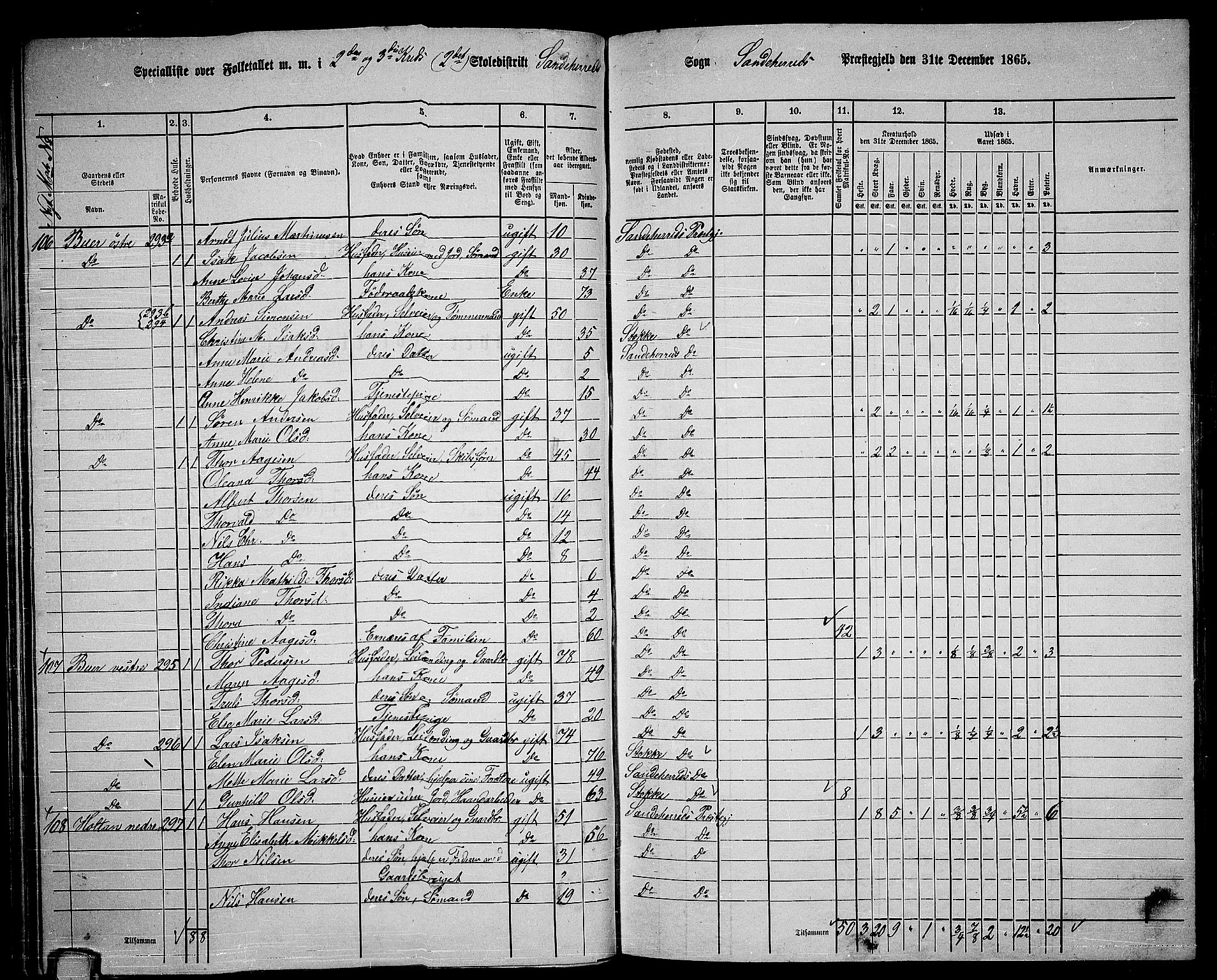 RA, 1865 census for Sandeherred/Sandeherred, 1865, p. 66