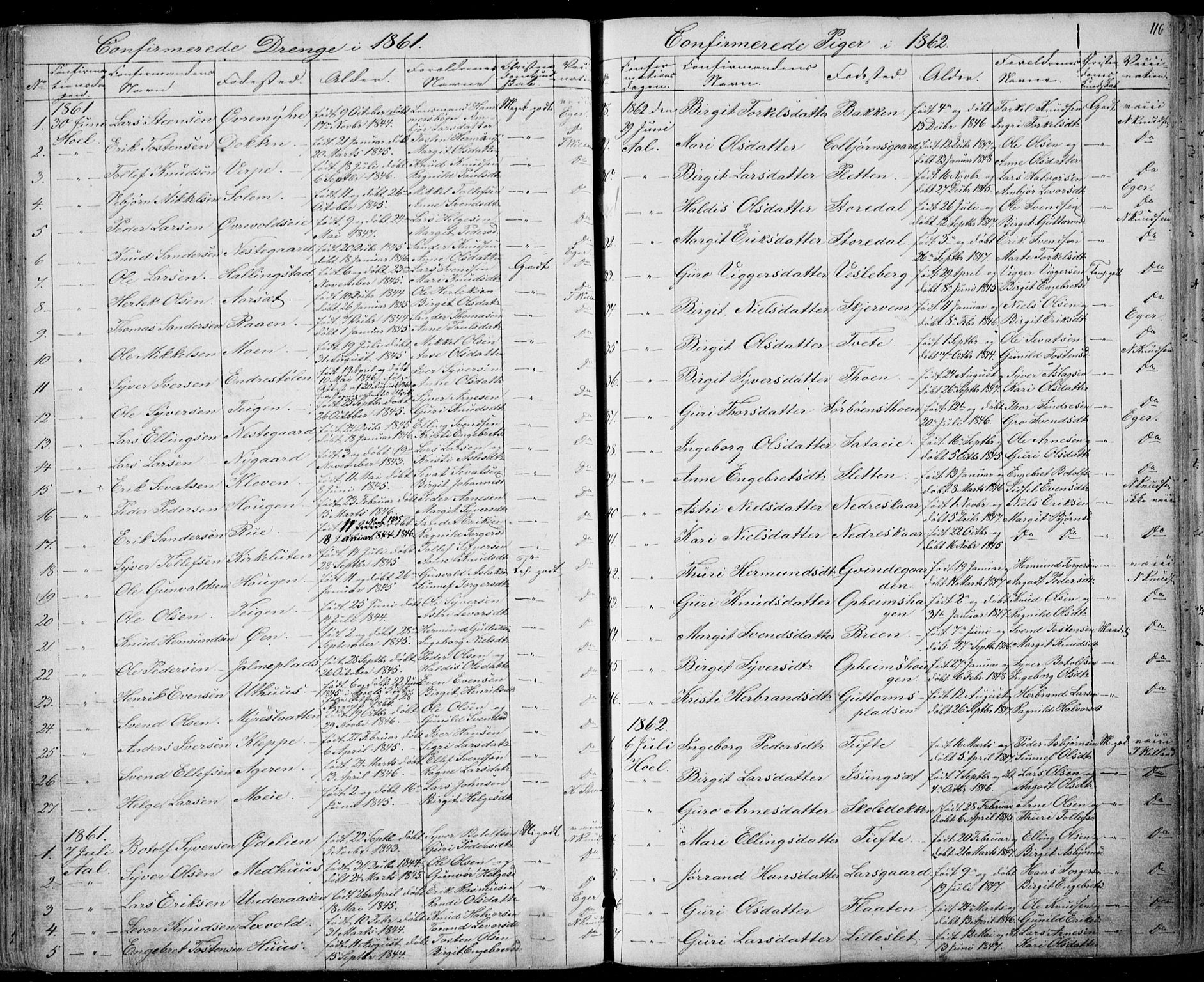 Ål kirkebøker, AV/SAKO-A-249/F/Fa/L0006: Parish register (official) no. I 6, 1849-1864, p. 116