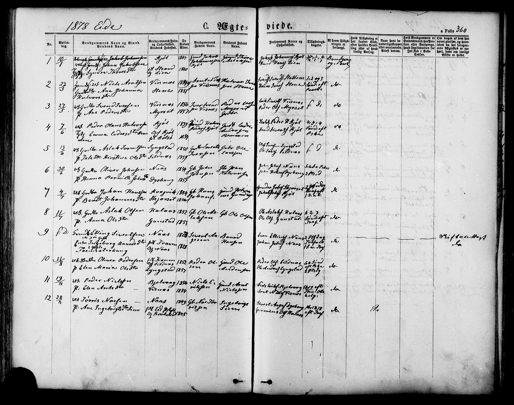 Ministerialprotokoller, klokkerbøker og fødselsregistre - Møre og Romsdal, SAT/A-1454/568/L0806: Parish register (official) no. 568A12 /4, 1878-1884, p. 360