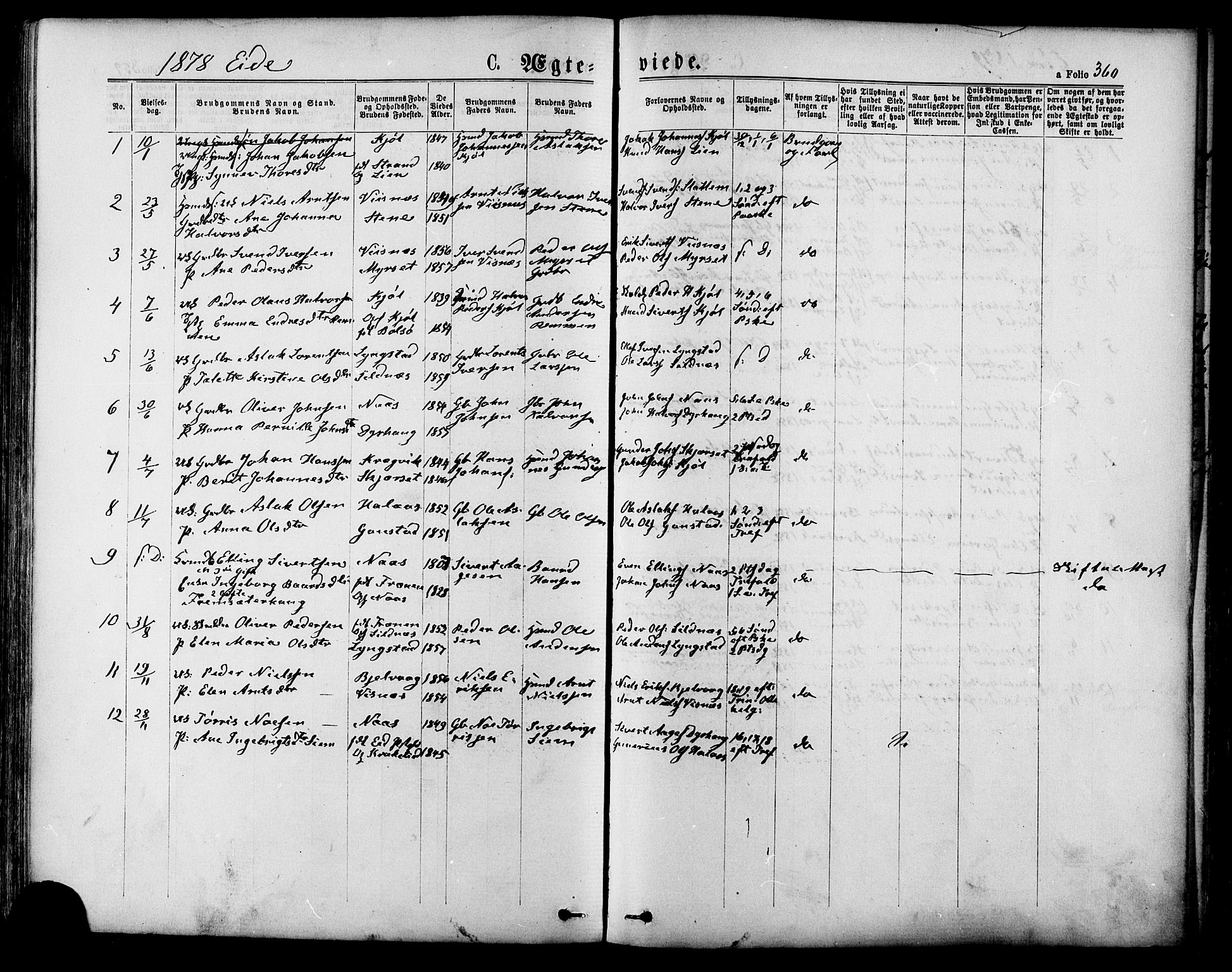 Ministerialprotokoller, klokkerbøker og fødselsregistre - Møre og Romsdal, AV/SAT-A-1454/568/L0806: Parish register (official) no. 568A12 /4, 1878-1884, p. 360