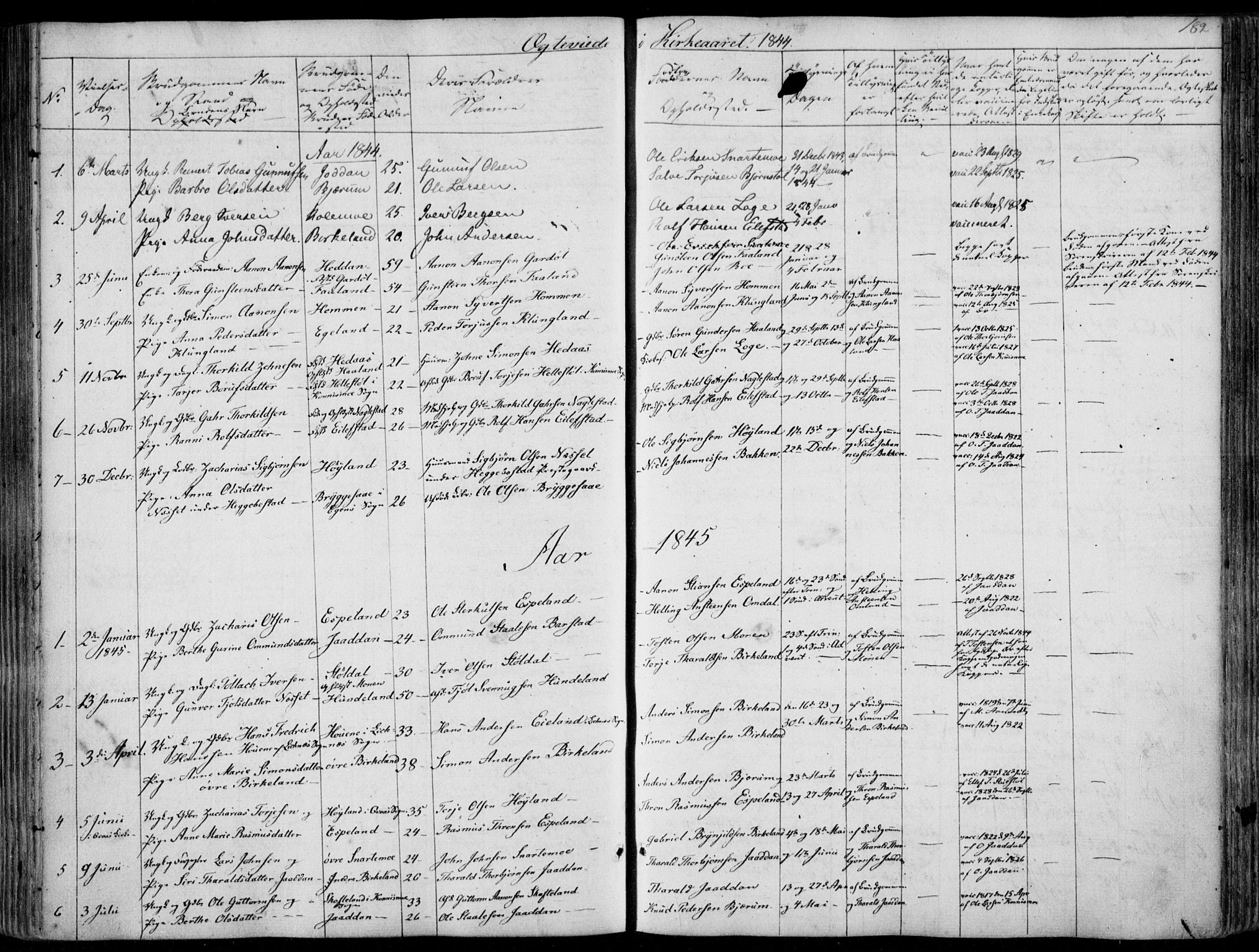 Hægebostad sokneprestkontor, SAK/1111-0024/F/Fa/Faa/L0004: Parish register (official) no. A 4, 1834-1864, p. 182