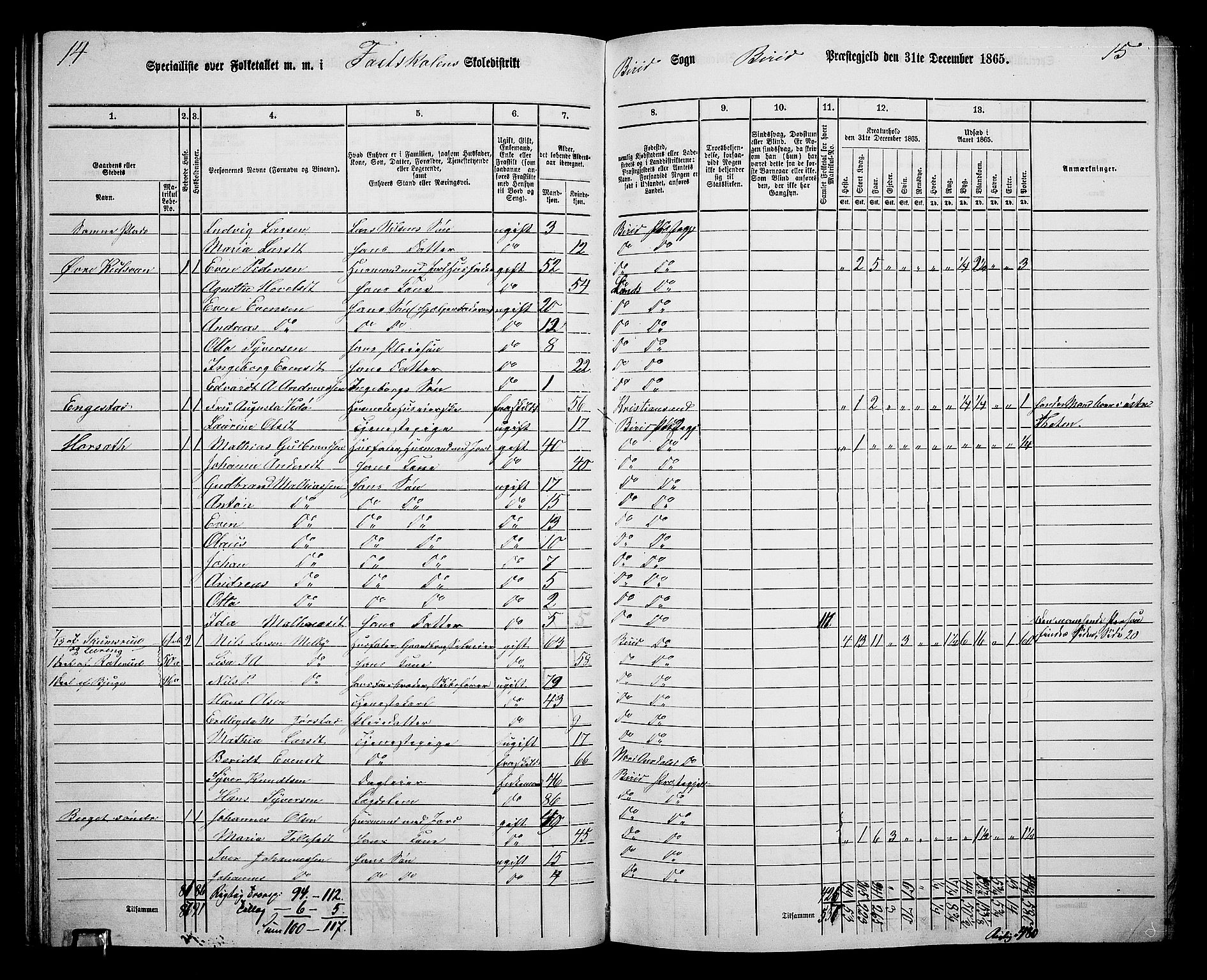 RA, 1865 census for Biri, 1865, p. 60