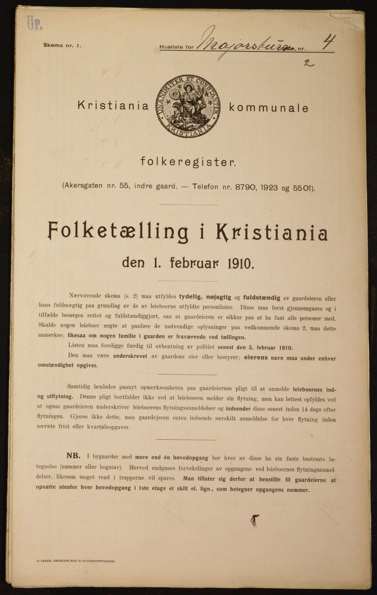 OBA, Municipal Census 1910 for Kristiania, 1910, p. 57578