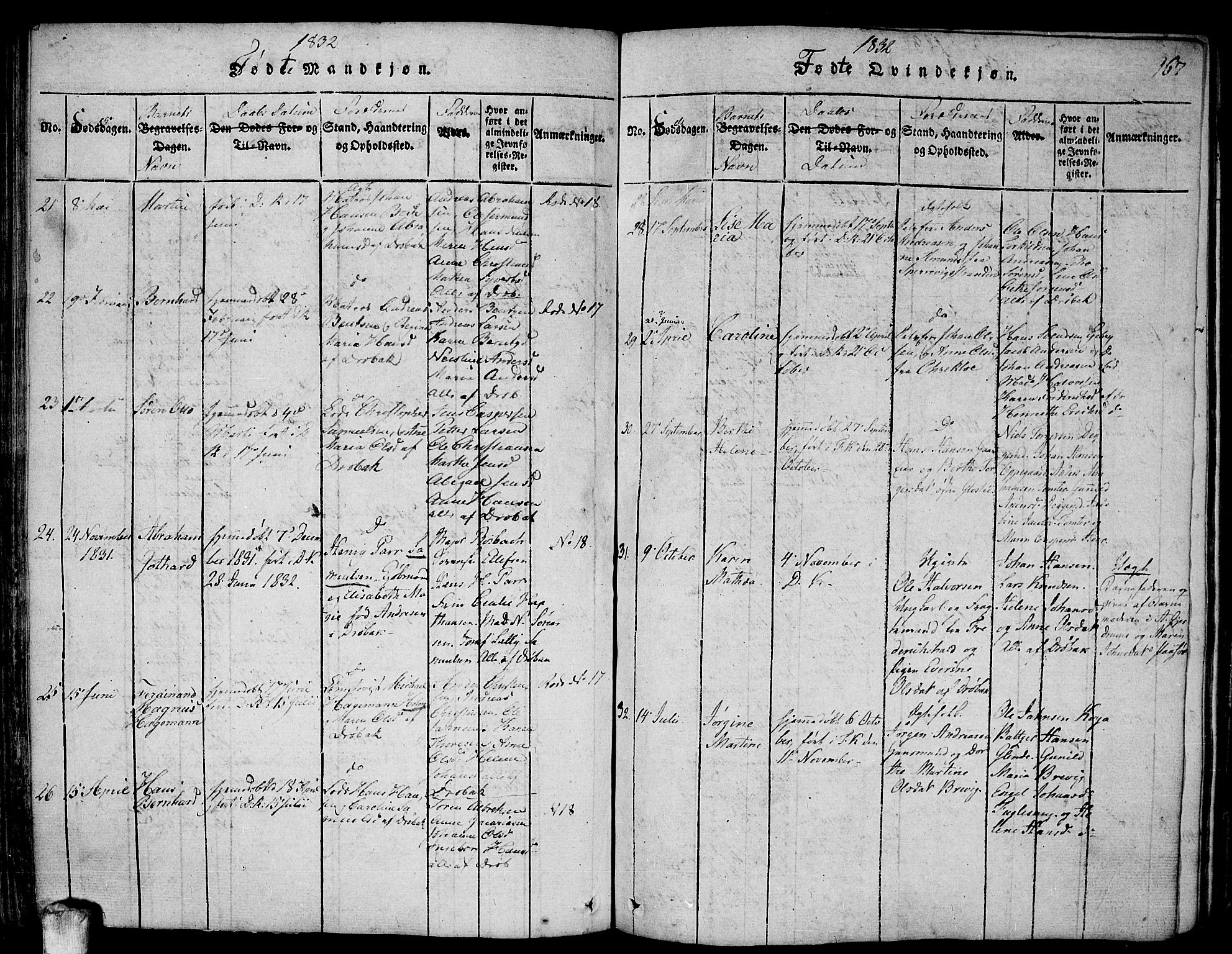 Drøbak prestekontor Kirkebøker, SAO/A-10142a/F/Fa/L0001: Parish register (official) no. I 1, 1816-1842, p. 167
