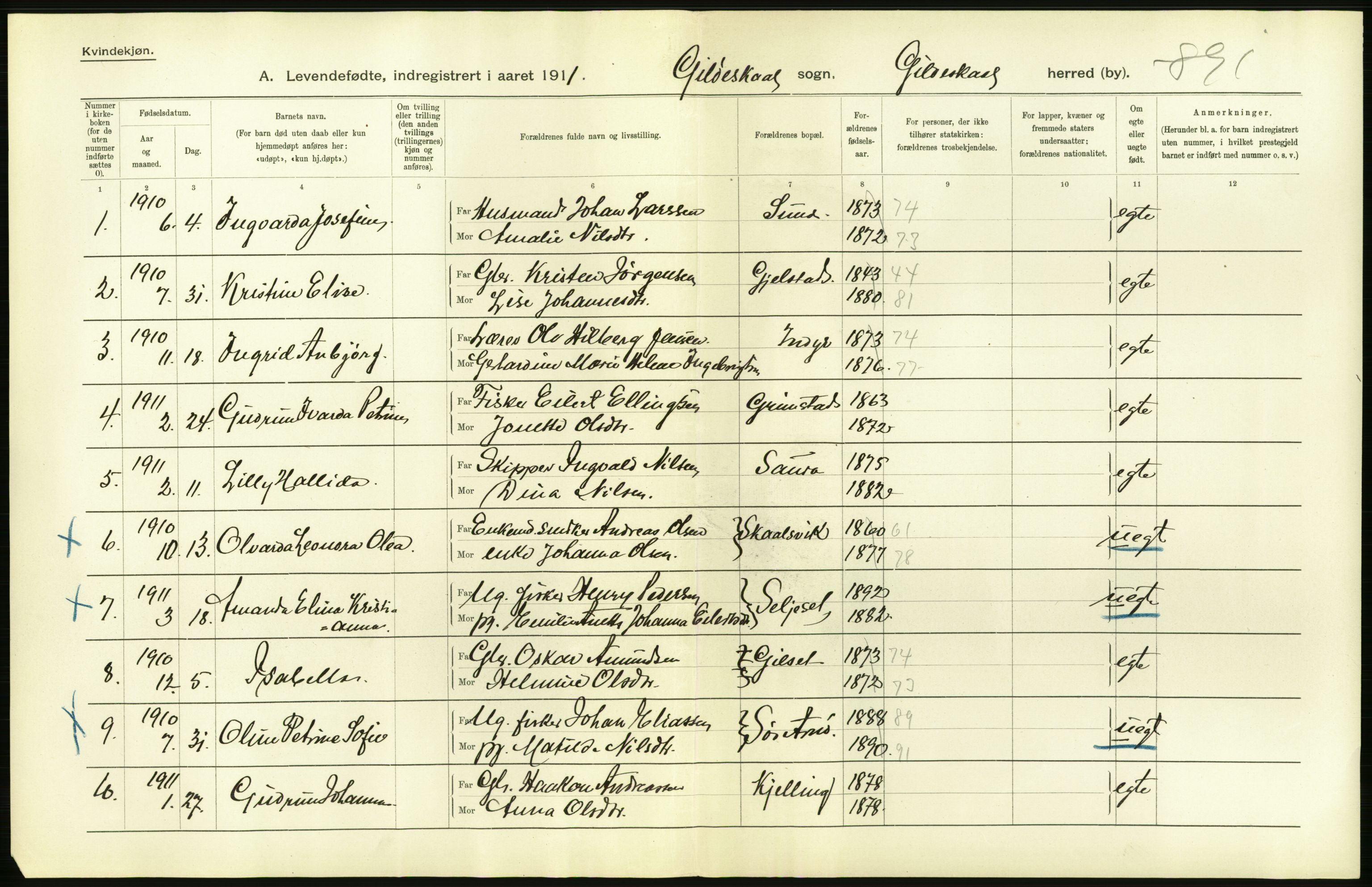 Statistisk sentralbyrå, Sosiodemografiske emner, Befolkning, AV/RA-S-2228/D/Df/Dfb/Dfba/L0044: Nordlands amt:  Levendefødte menn og kvinner. Bygder., 1911, p. 2