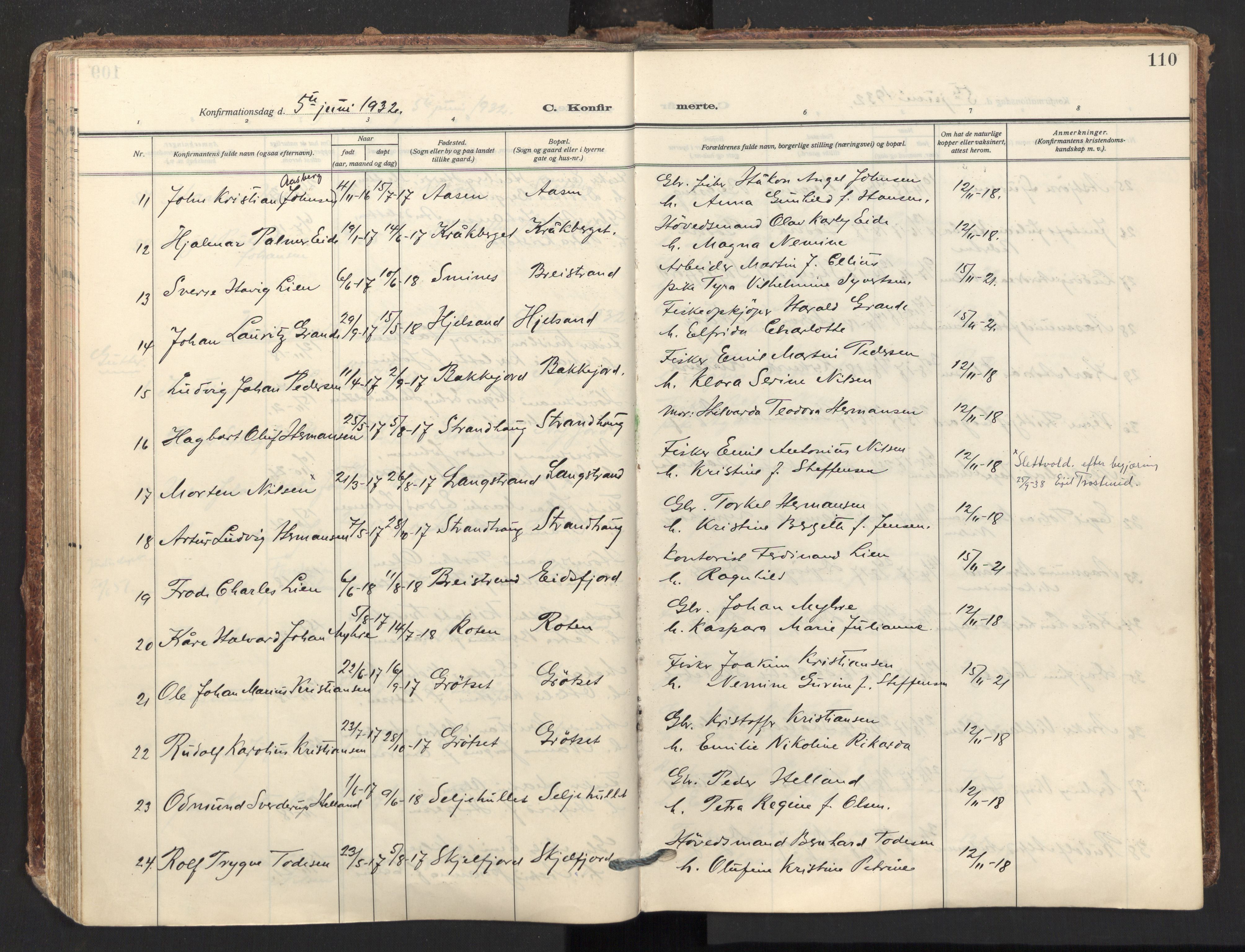 Ministerialprotokoller, klokkerbøker og fødselsregistre - Nordland, AV/SAT-A-1459/893/L1344: Parish register (official) no. 893A16, 1929-1946, p. 110