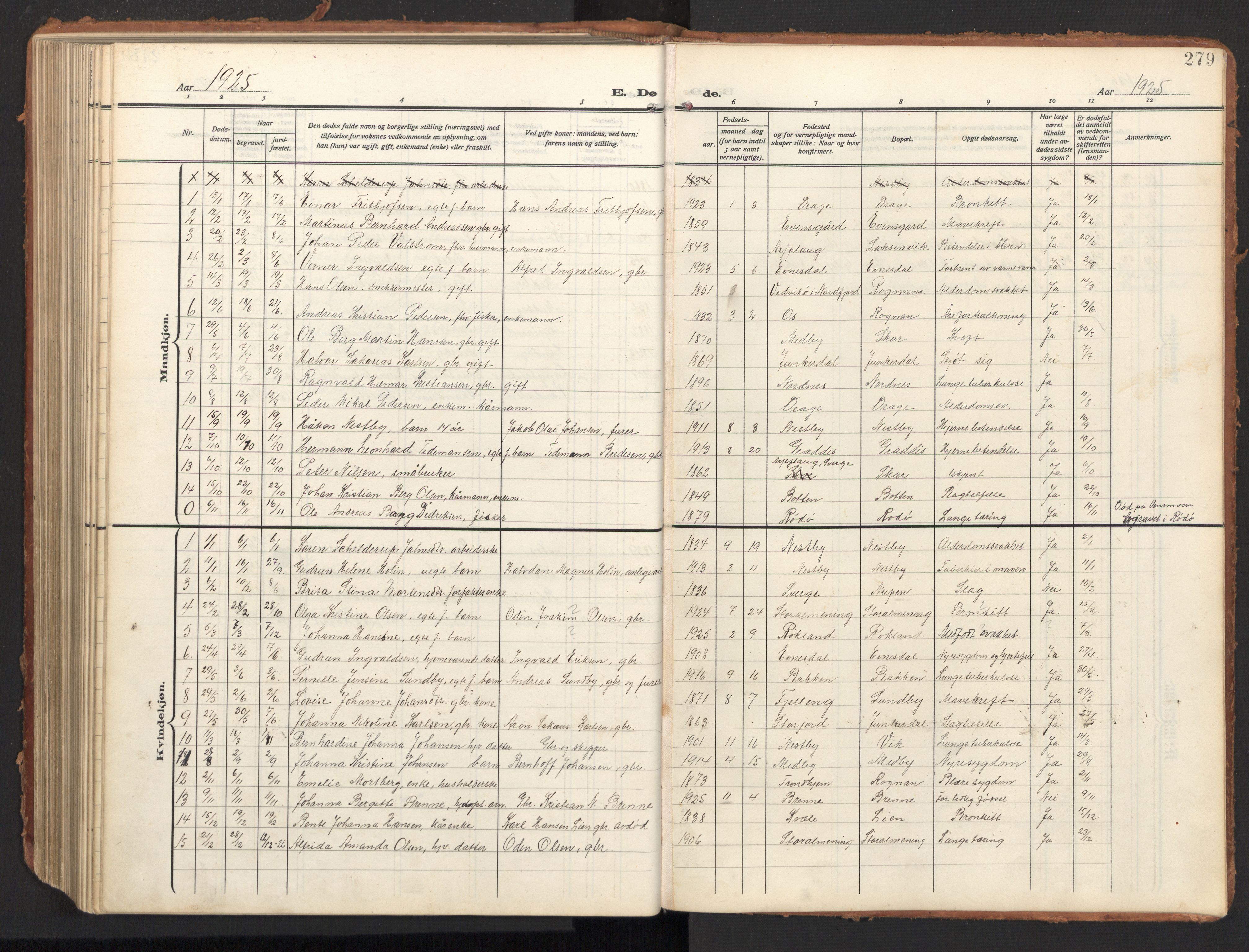 Ministerialprotokoller, klokkerbøker og fødselsregistre - Nordland, AV/SAT-A-1459/847/L0683: Parish register (copy) no. 847C11, 1908-1929, p. 279