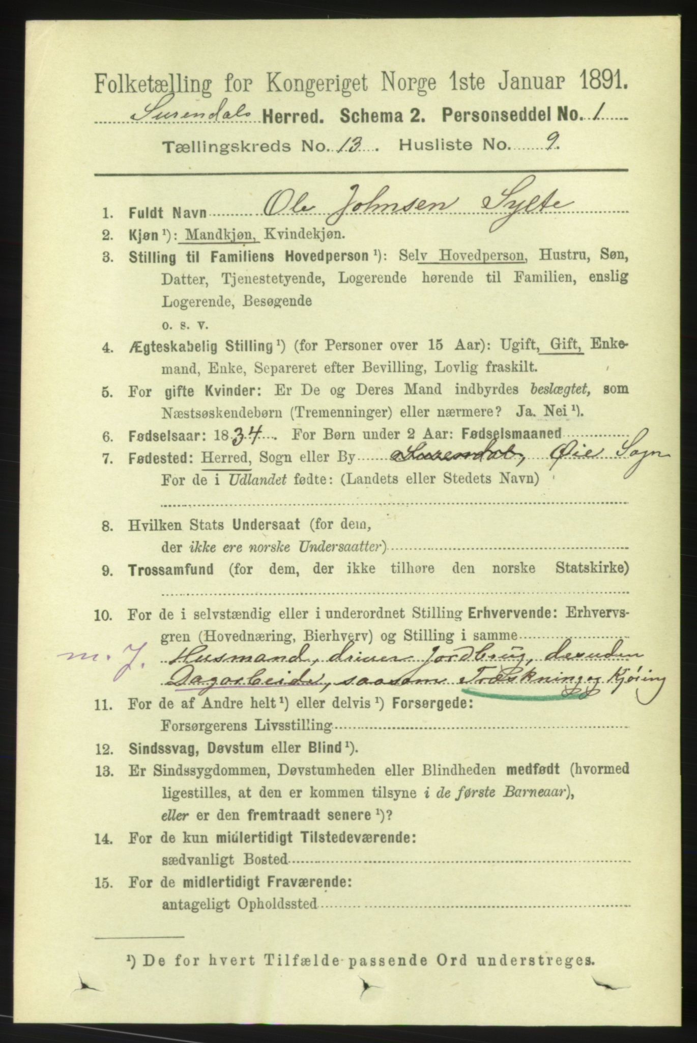 RA, 1891 census for 1566 Surnadal, 1891, p. 3223