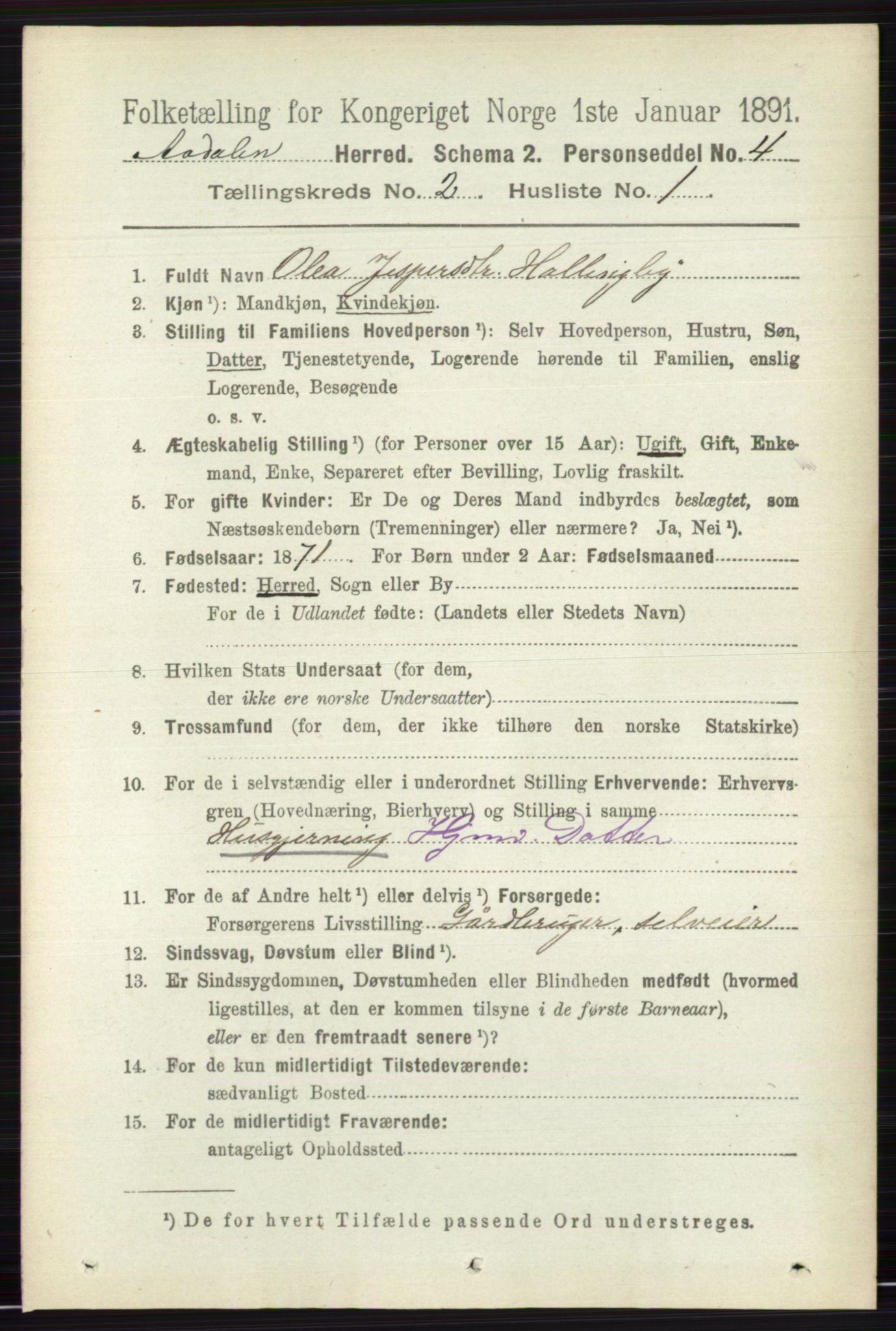 RA, 1891 census for 0614 Ådal, 1891, p. 642