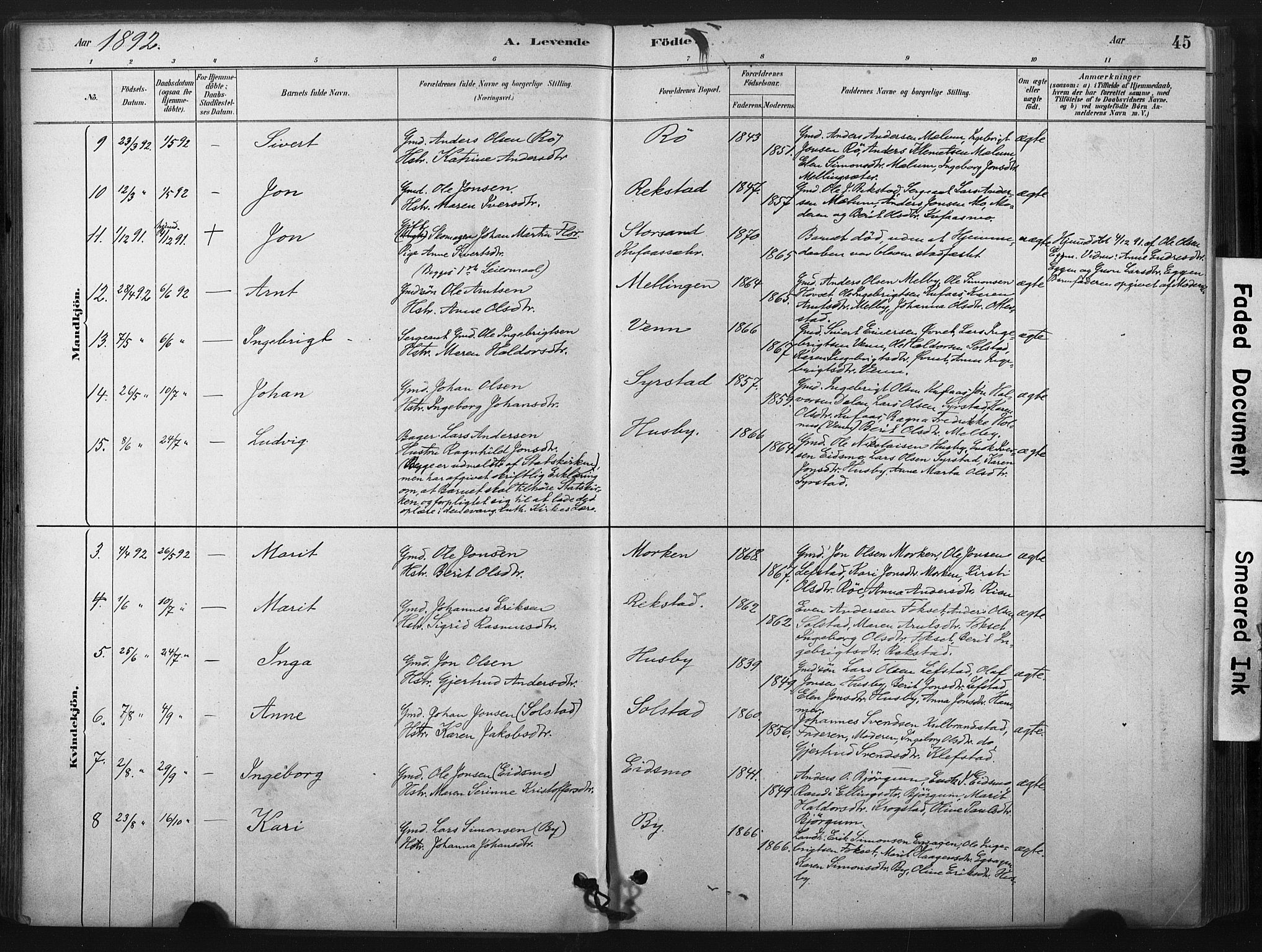 Ministerialprotokoller, klokkerbøker og fødselsregistre - Sør-Trøndelag, SAT/A-1456/667/L0795: Parish register (official) no. 667A03, 1879-1907, p. 45
